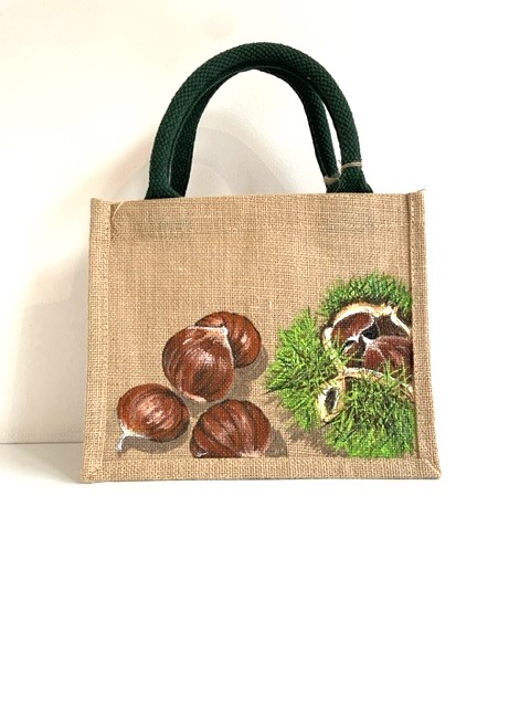 sac jute les châtaignes peint à la main par Elles et No.