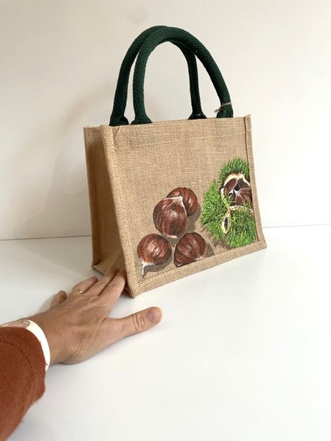 sac jute les châtaignes peint à la main par Elles et No.