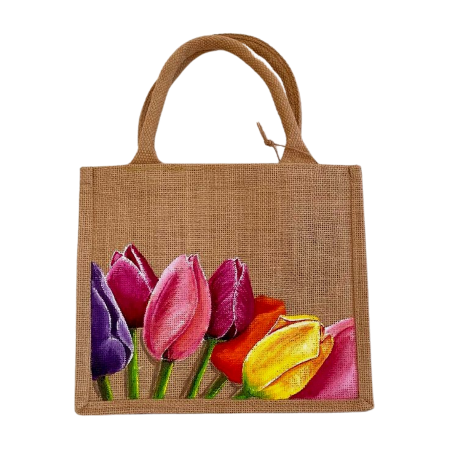sac jute avec des tulipes peintes à la main par Elles et No.