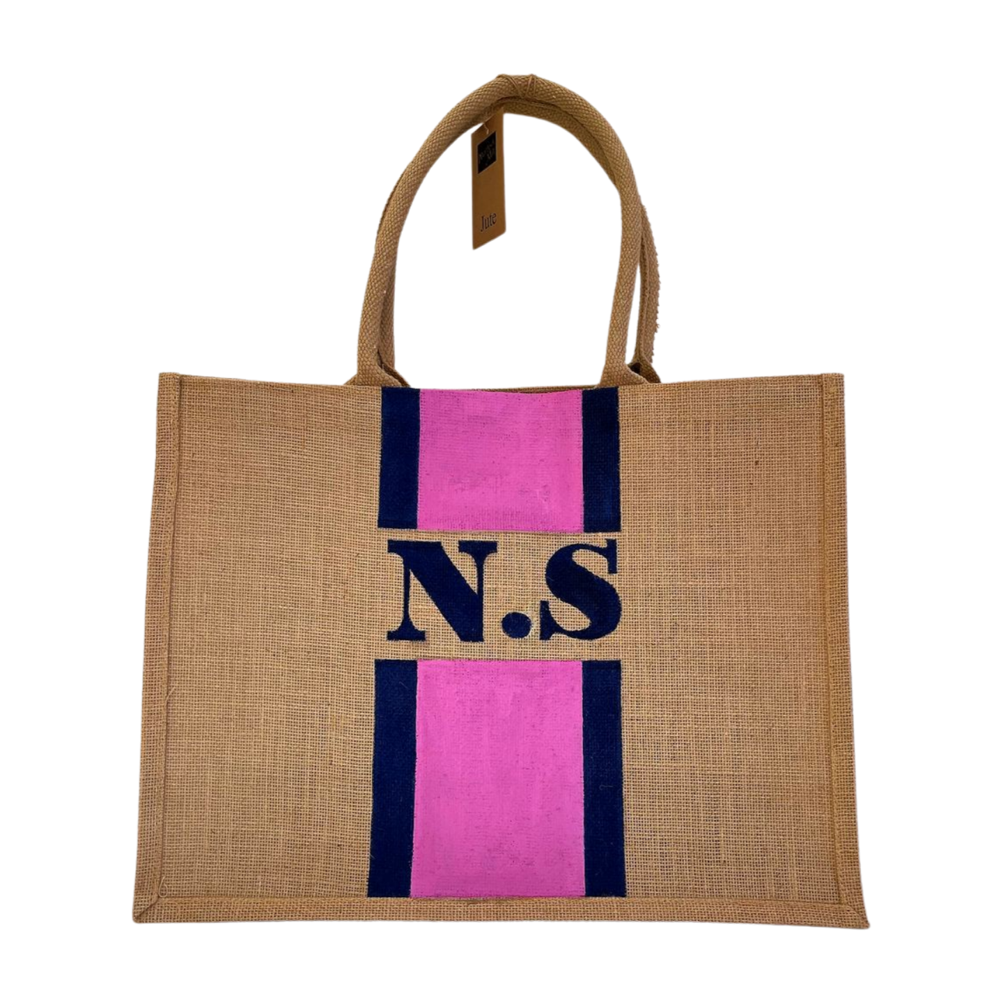 grand sac en jute à personnaliser avec un monogramme peint à la main par Elles et No.