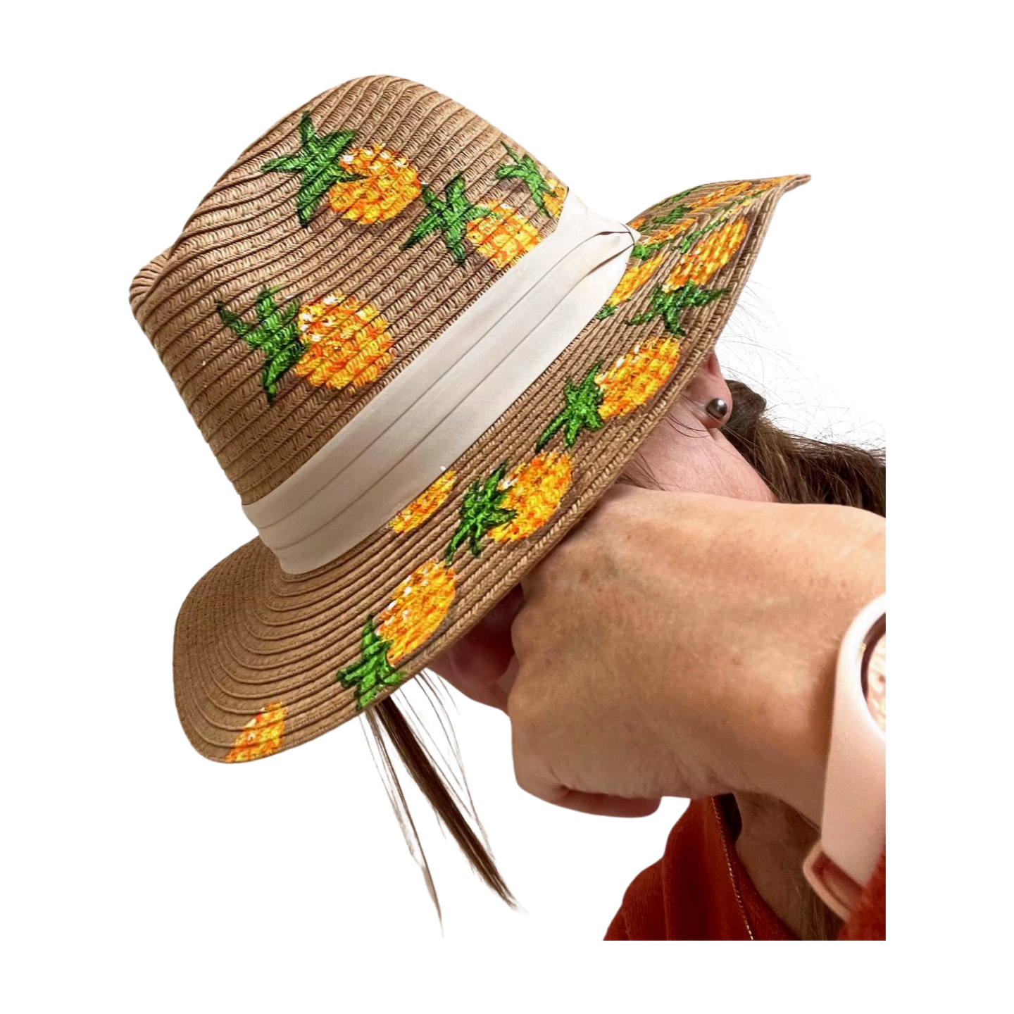 chapeau panama avec ananas peints à la main (3)