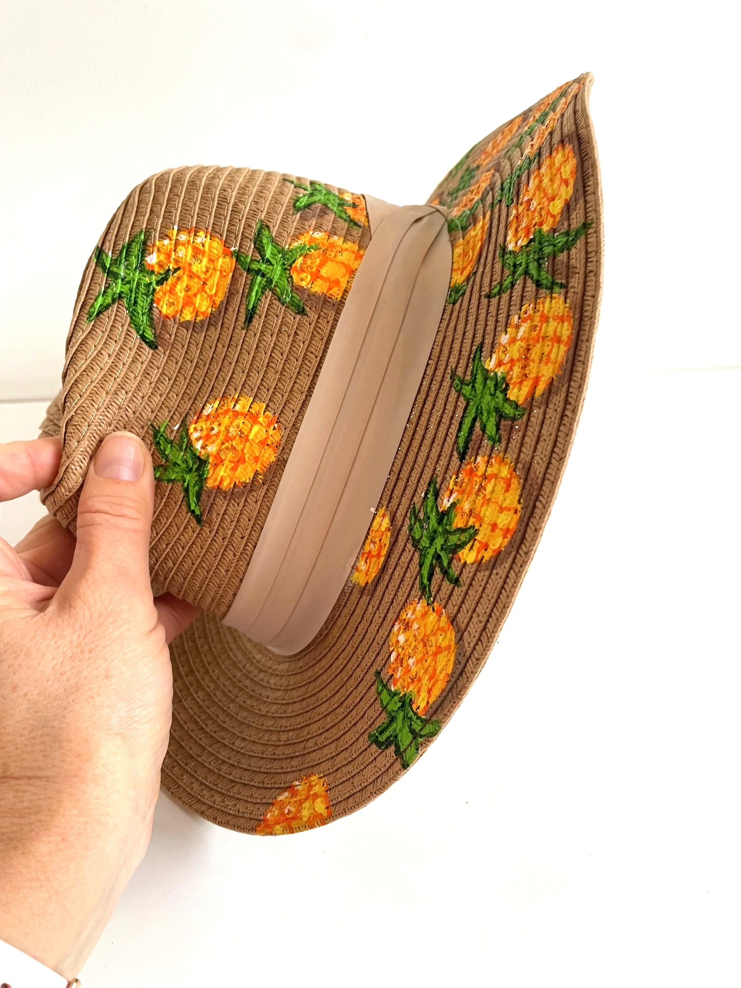 chapeau panama avec ananas peints à la main (4)