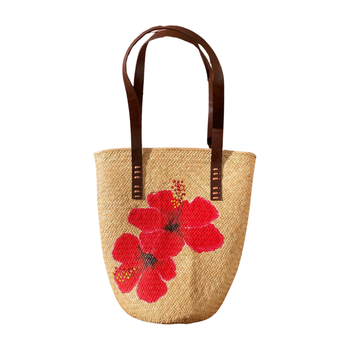 sac bambou tissé avec des hibiscus peints à la main par elles et No.