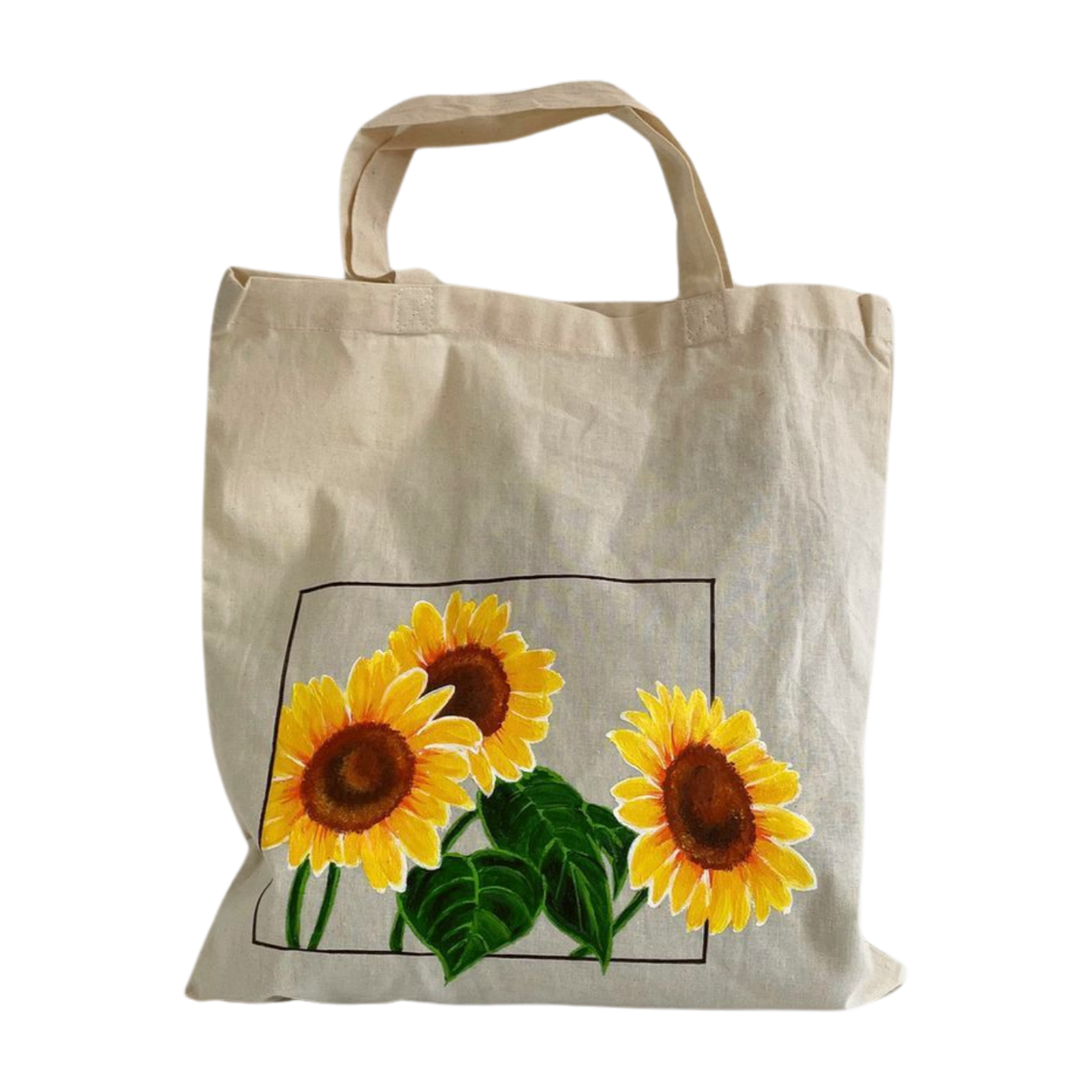 tote bag en coton beige avec des tournesols peints à la main par Elles et No.