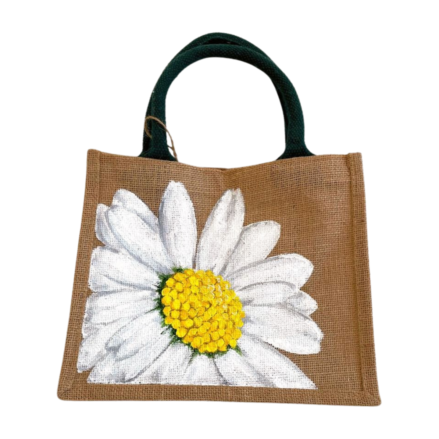 sac en jute avec une grosse marguerite peinte  à la main par Elles et No.