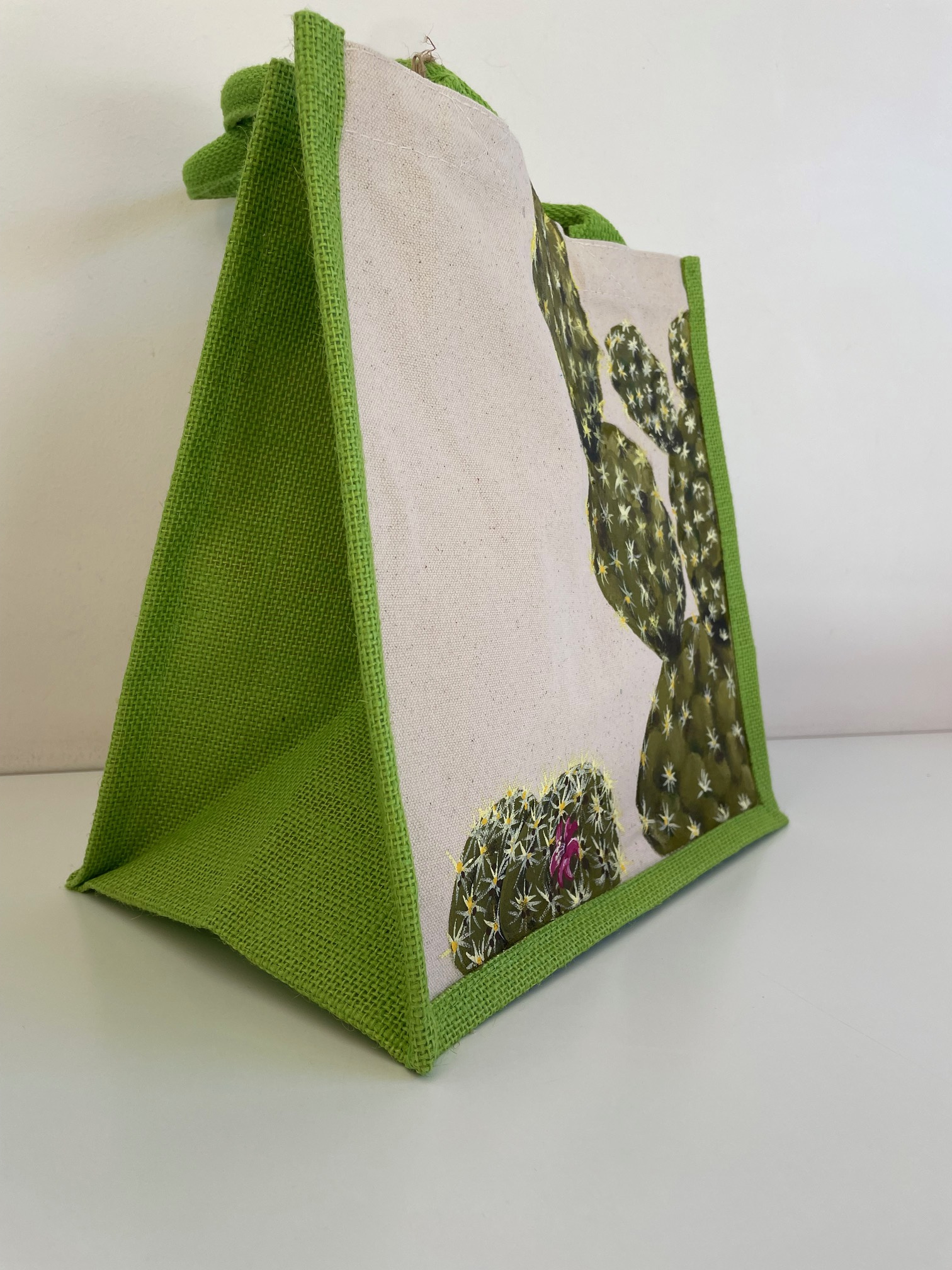 ssac coton jute avec cactus peint à la main  par Elles et No.