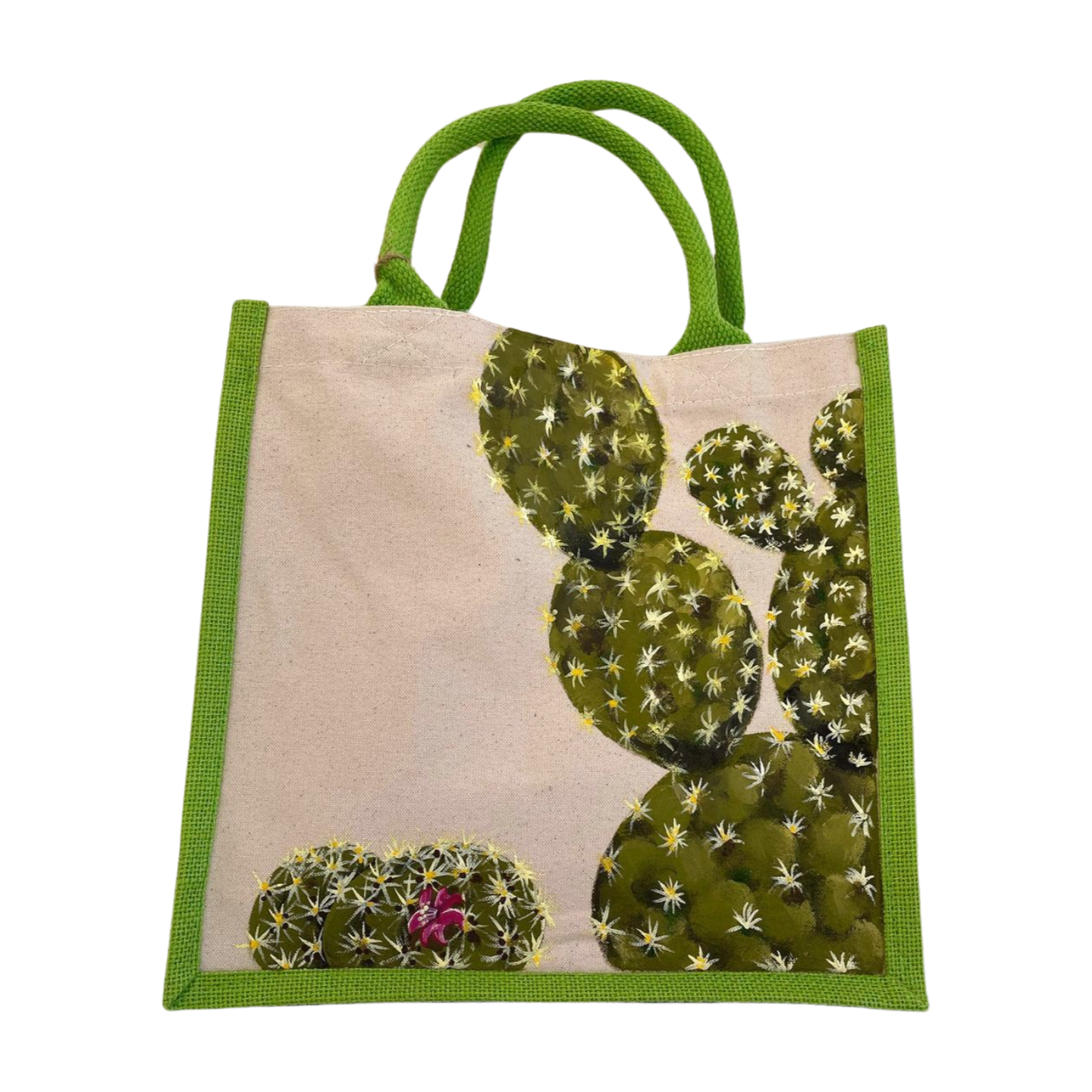 sac coton jute avec cactus peint à la main  (3)