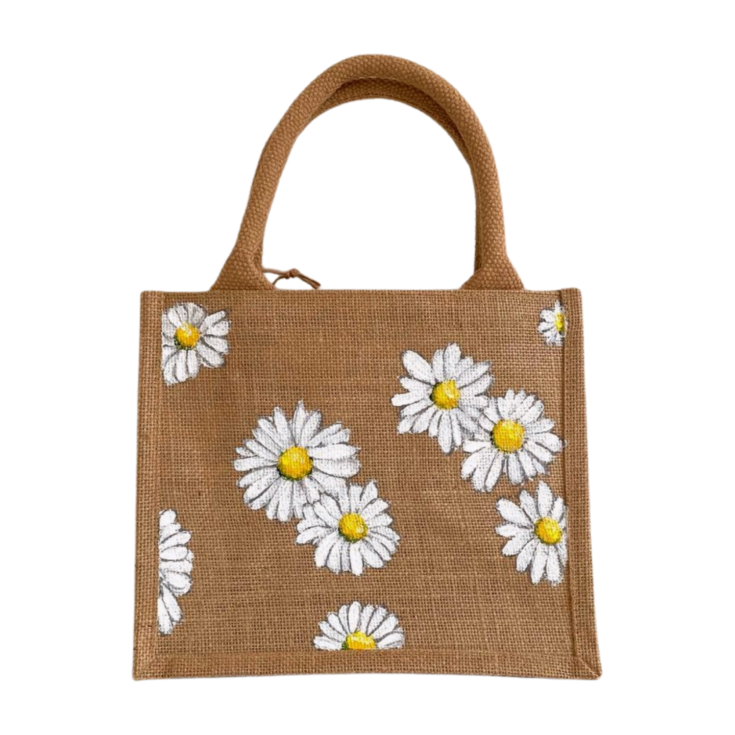 Petit sac en jute avec des marguerites peintes à la main par Elles et No.