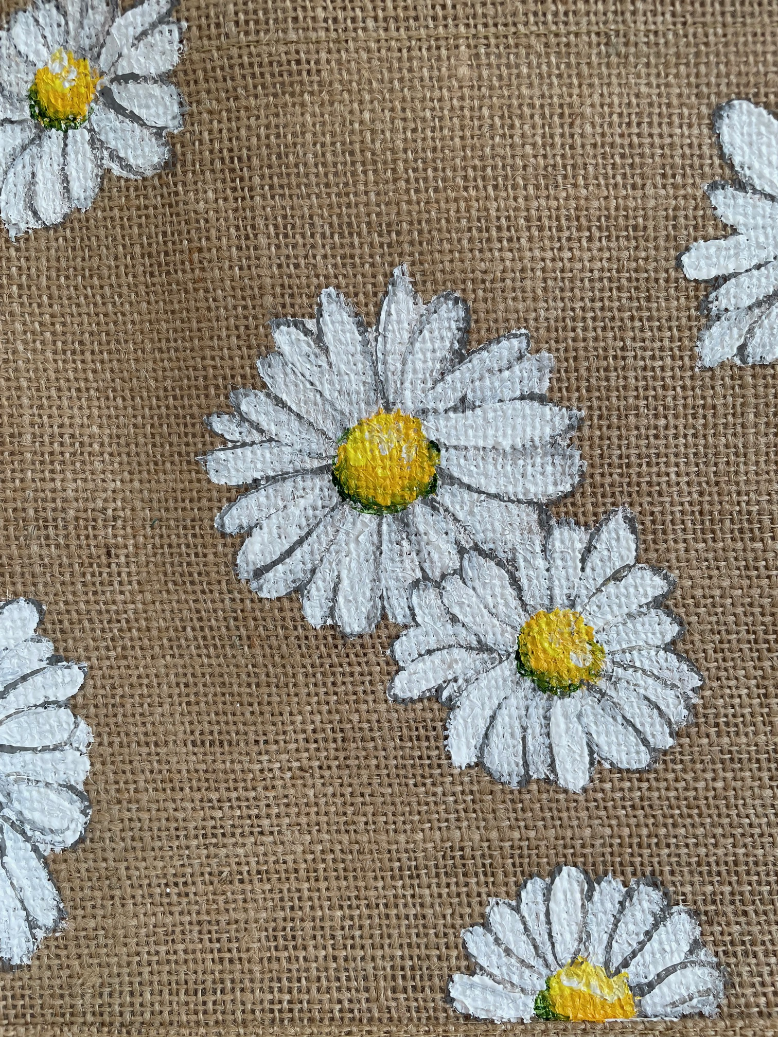 Petit sac en jute avec des marguerites peintes à la main par Elles et No.