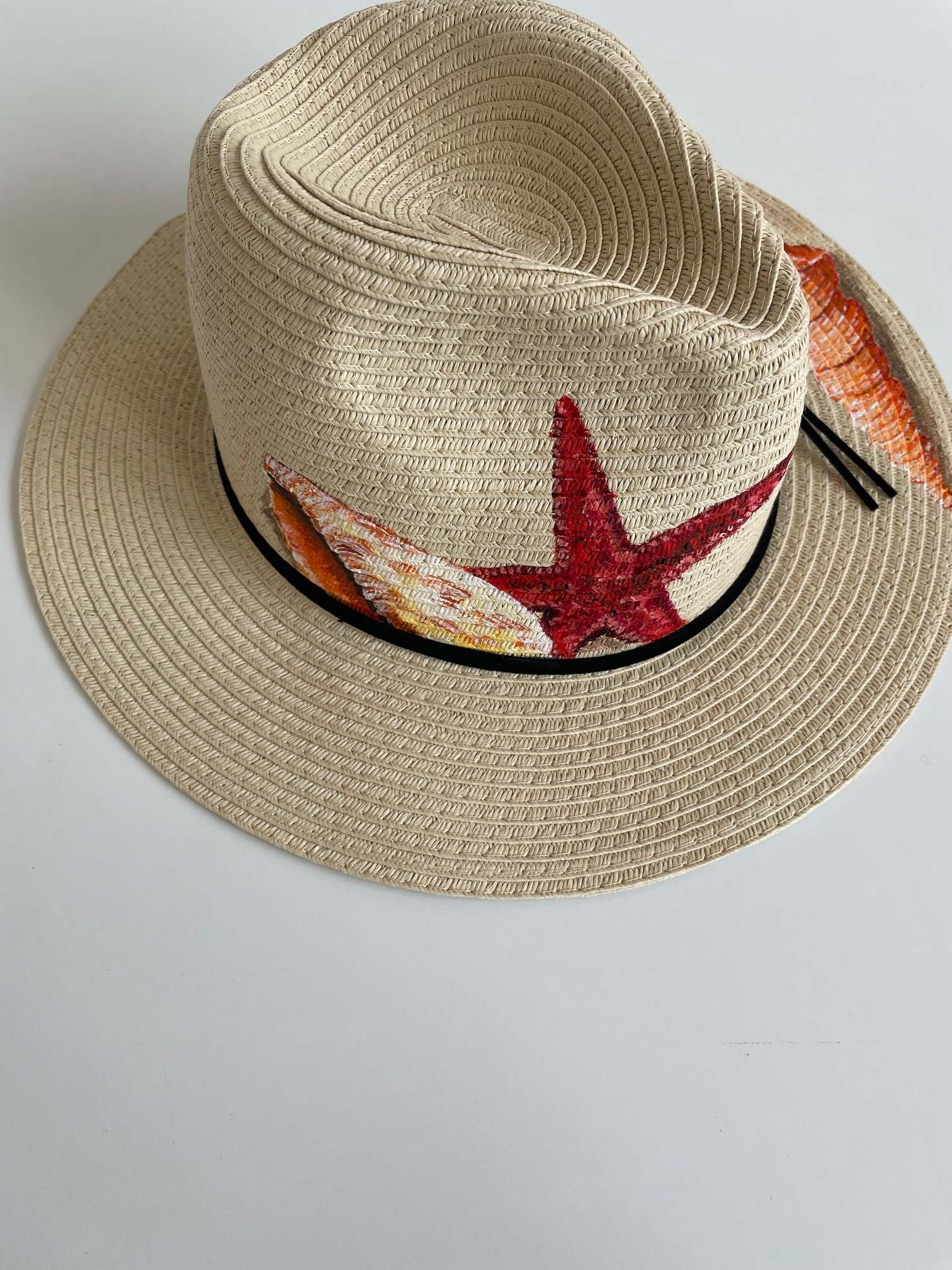 Chapeau dété panama avec des coquillages peints à la main (3)