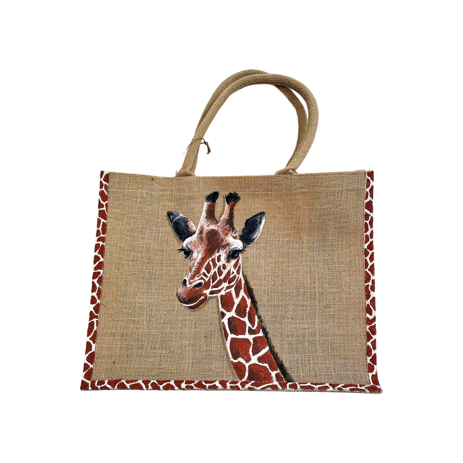 sac en jute XL avec une girafe peinte à la main par Elles et No.
