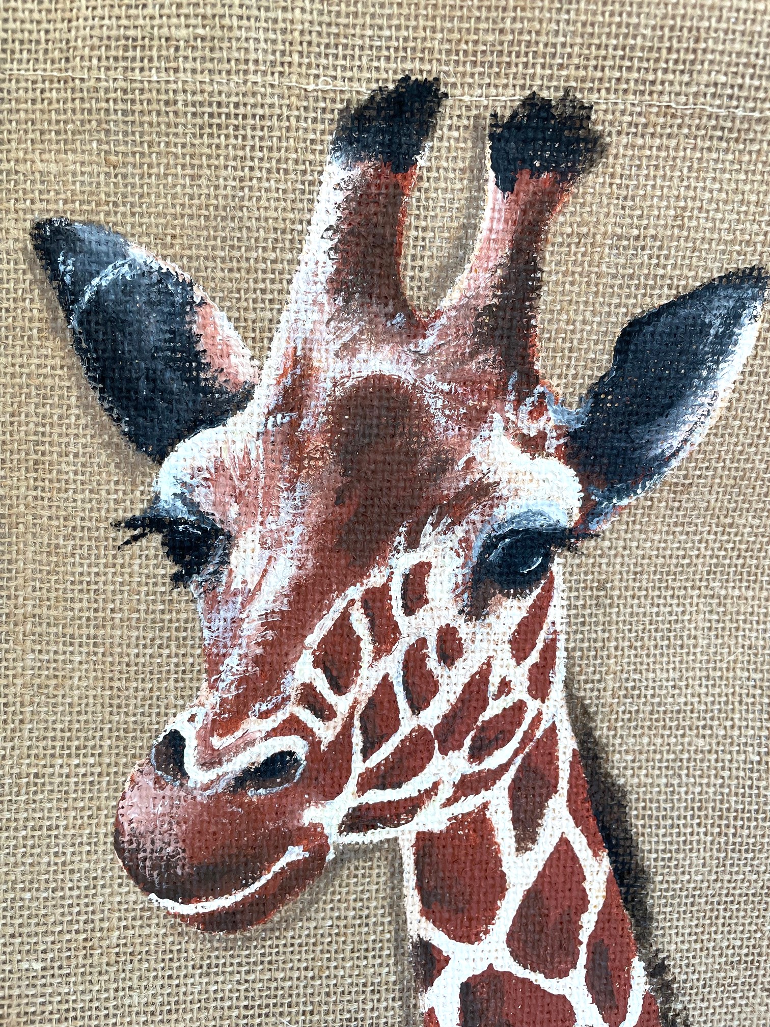 sac en jute XL avec une girafe peinte à la main par Elles et No.
