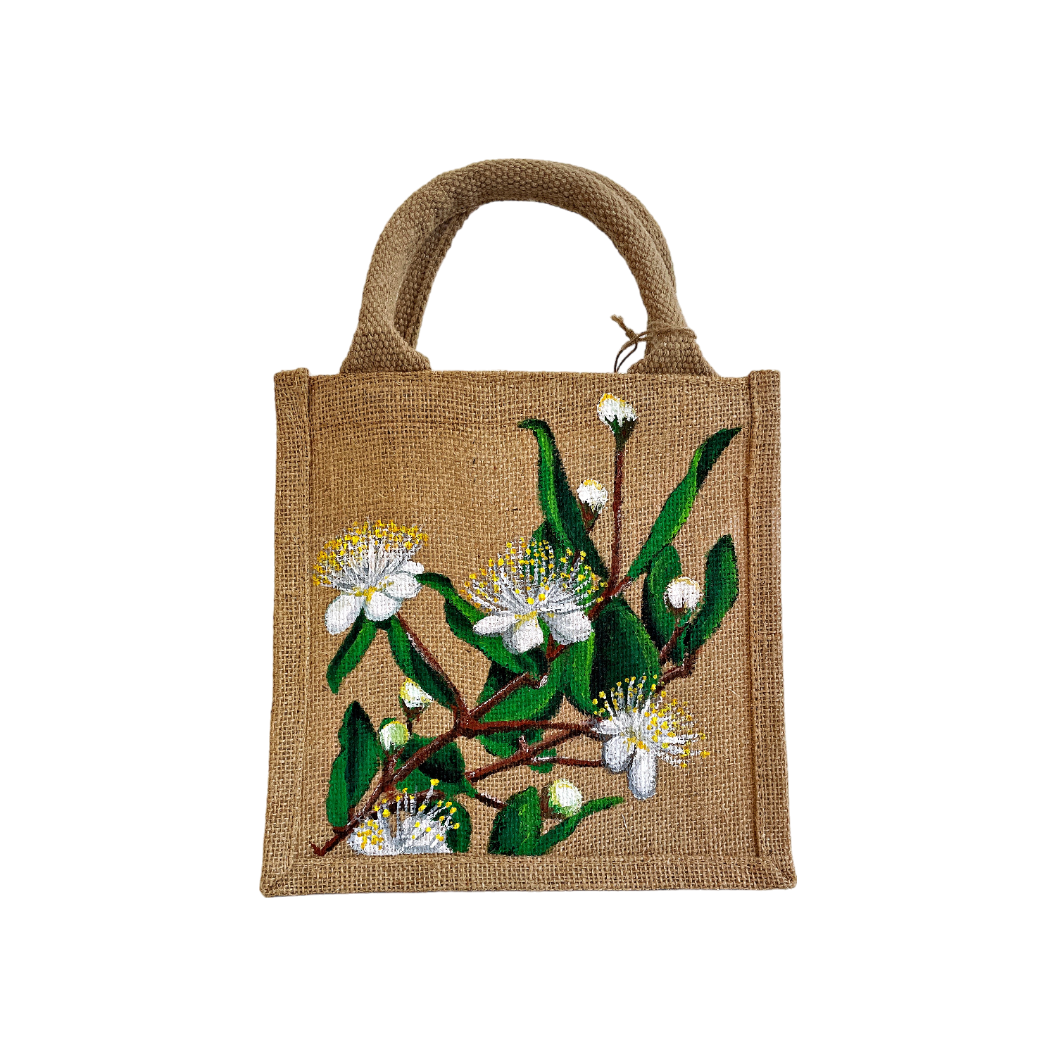 sac en jute avec fleurs de myrte corse peintes à la main par Elles et No.