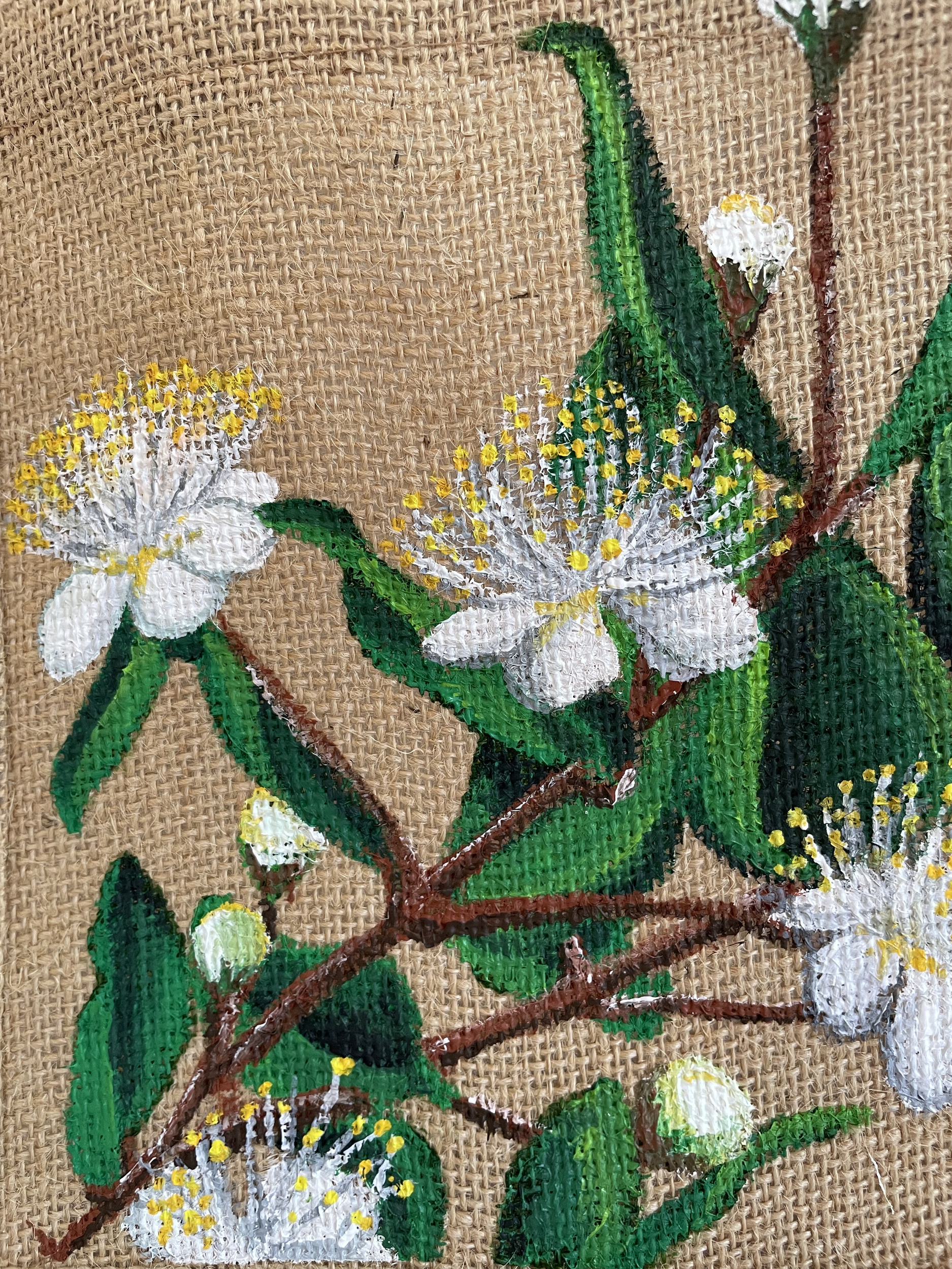 sac en jute avec fleurs de myrte corse peintes à la main par Elles et No.