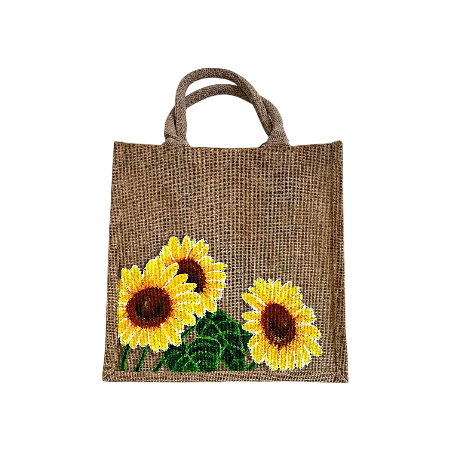sac en jute avec gros tournesols peints à la main par Elles et No.