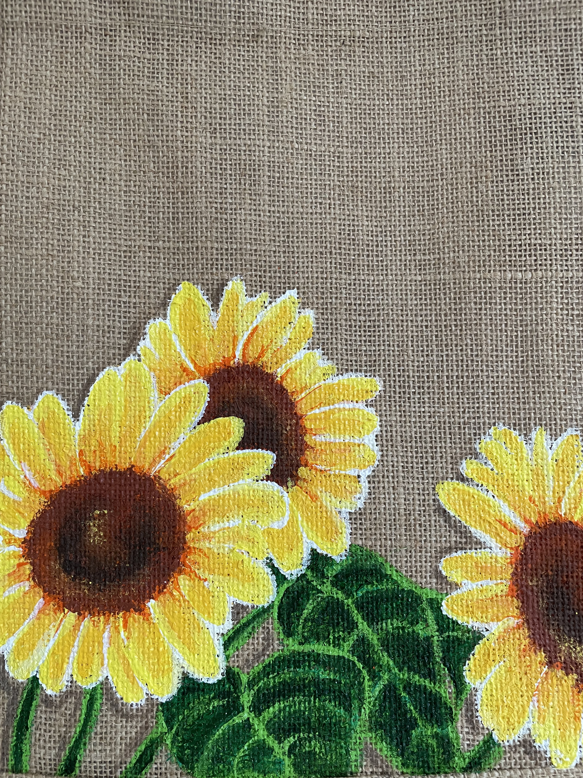 sac en jute avec gros tournesols peints à la main par Elles et No.