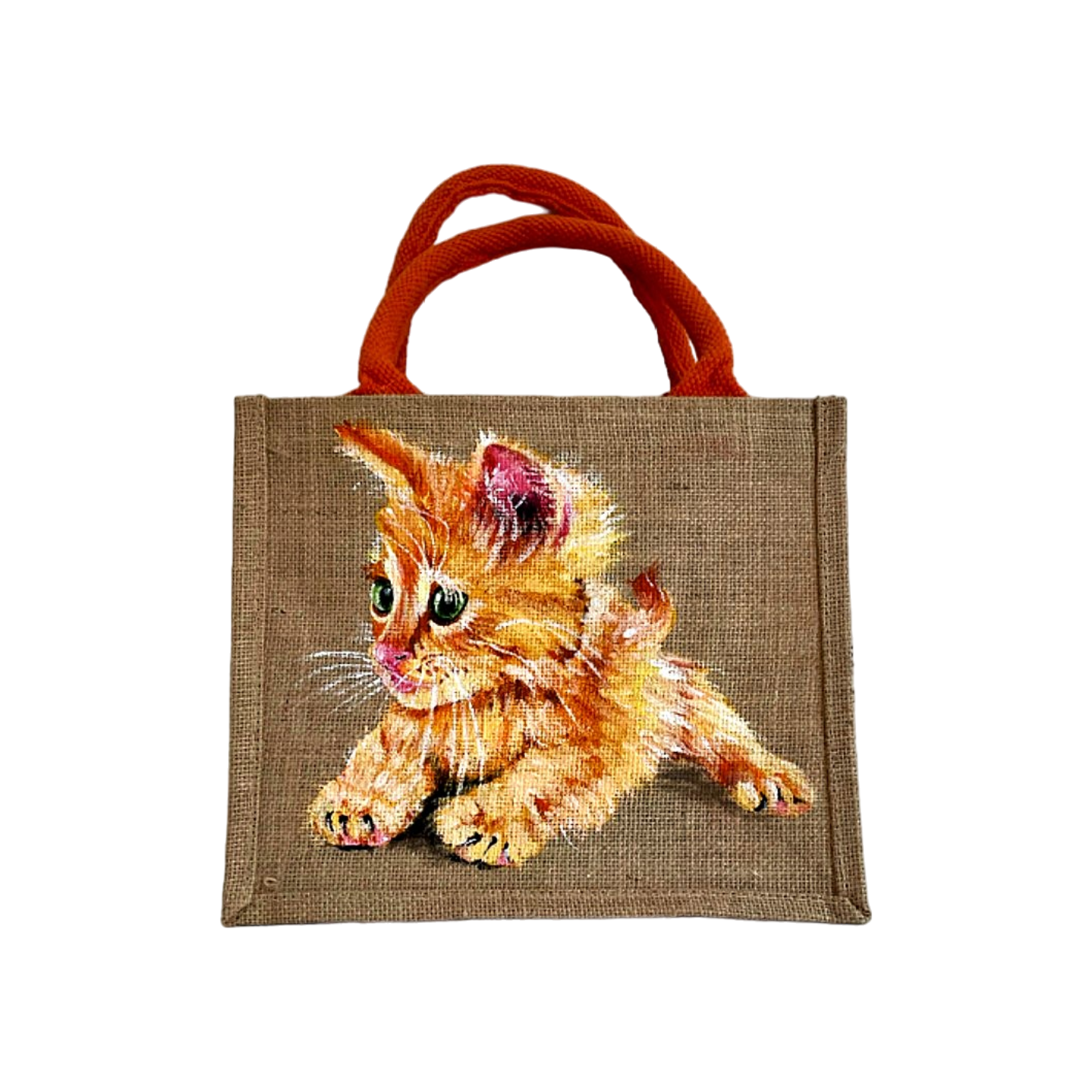 ac en jute avec chaton roux peint à la main par Elles et No.