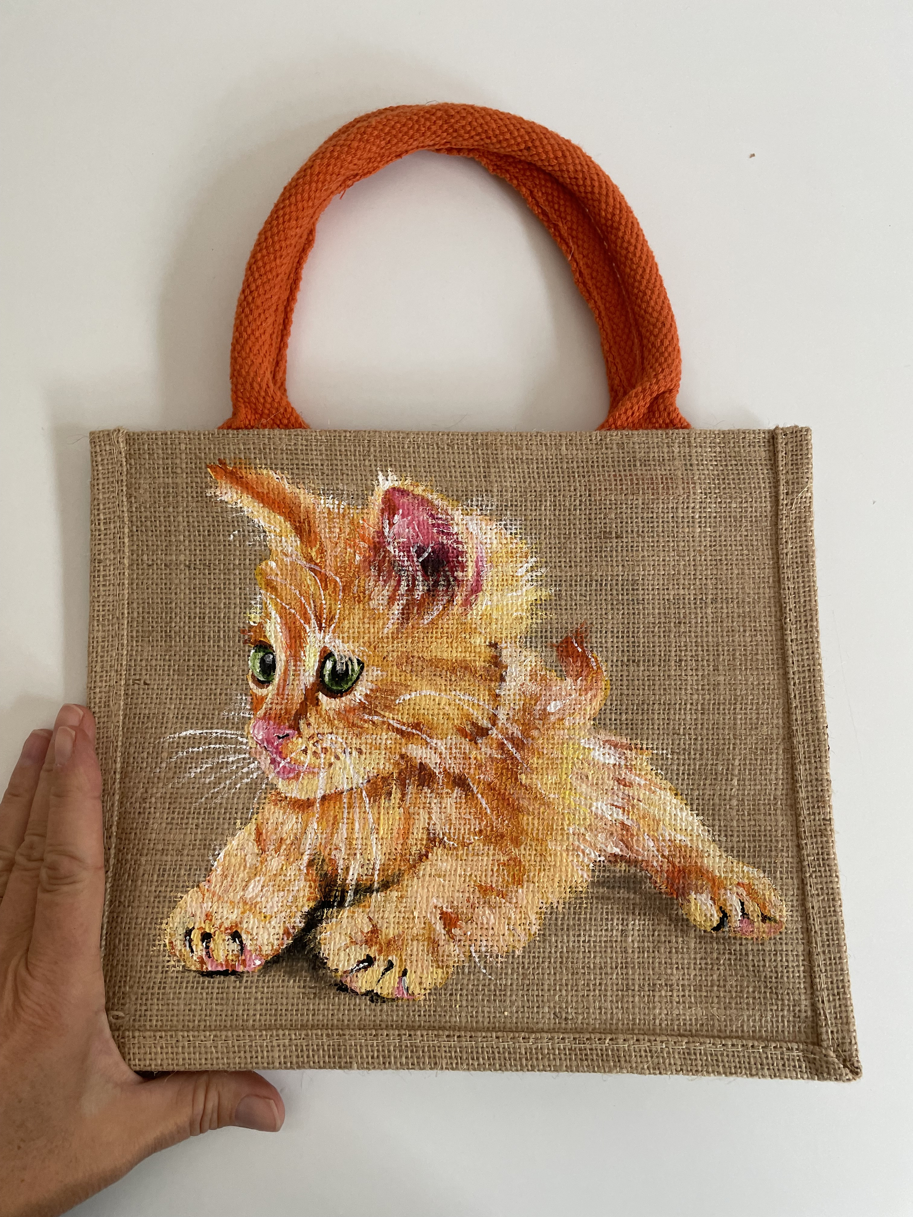 ac en jute avec chaton roux peint à la main par Elles et No.