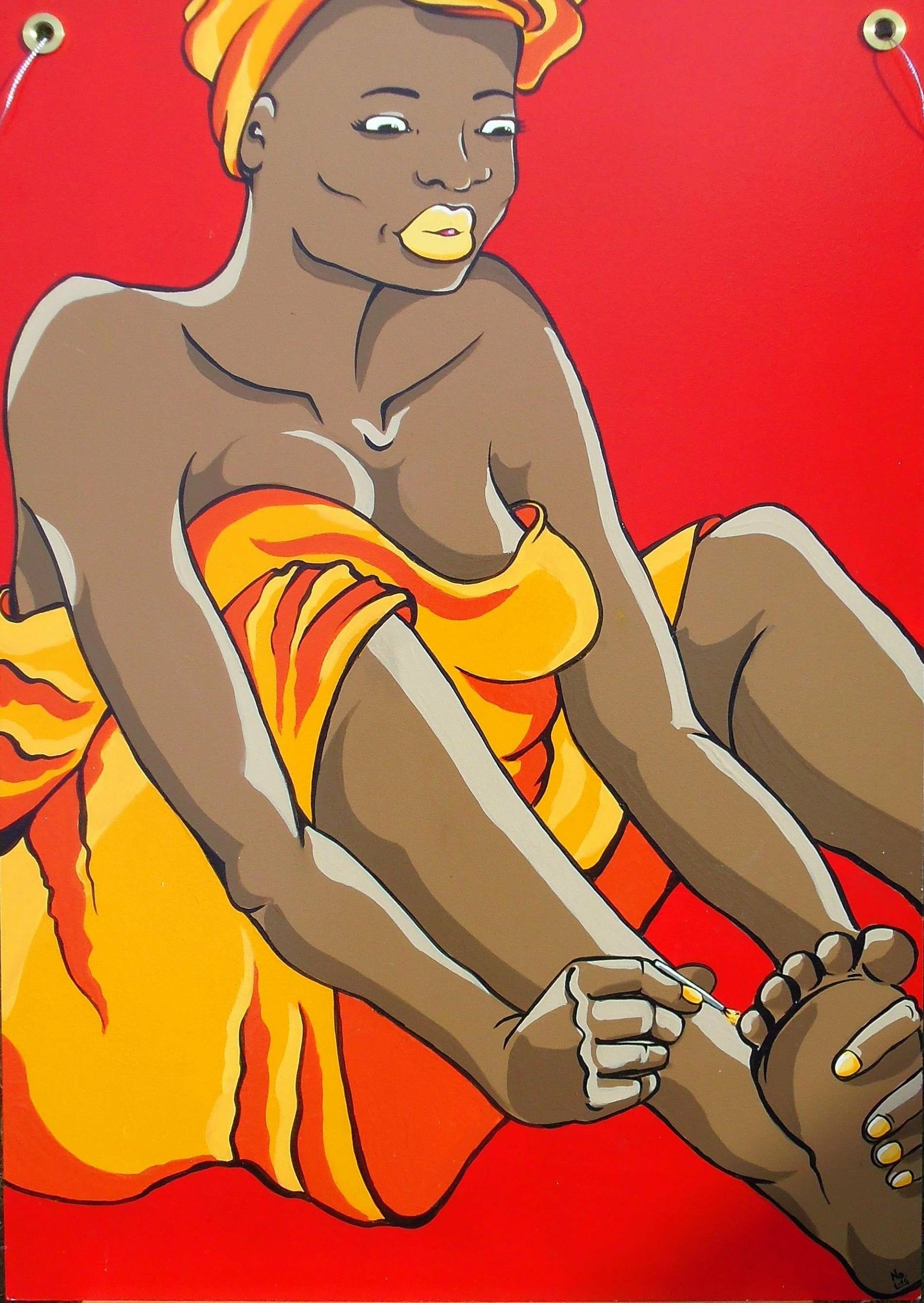 tableau bois XL portrait de femme noire