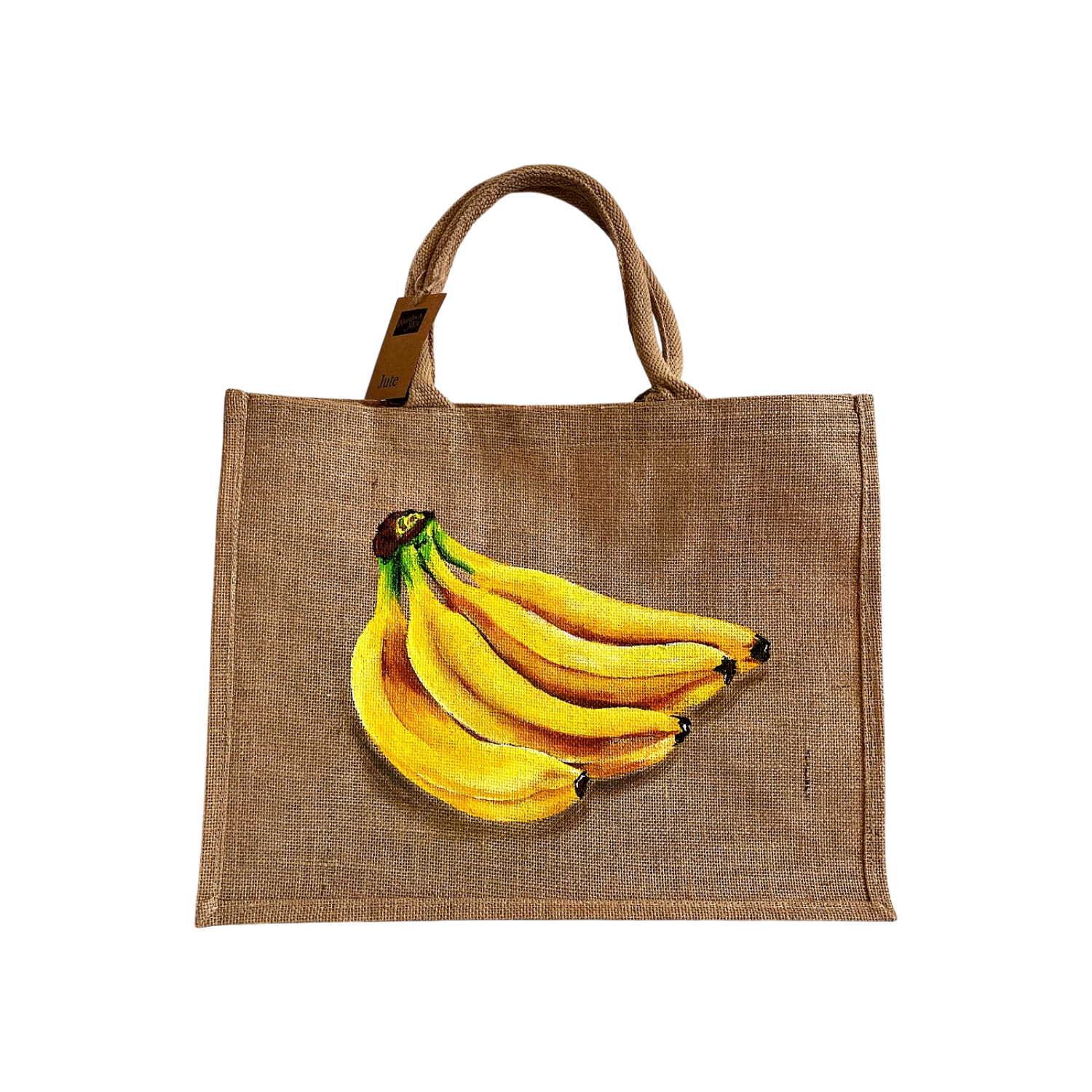 sac en jute taille XL avec des bananes en gros plan peintes à la main. par Elles et No.
