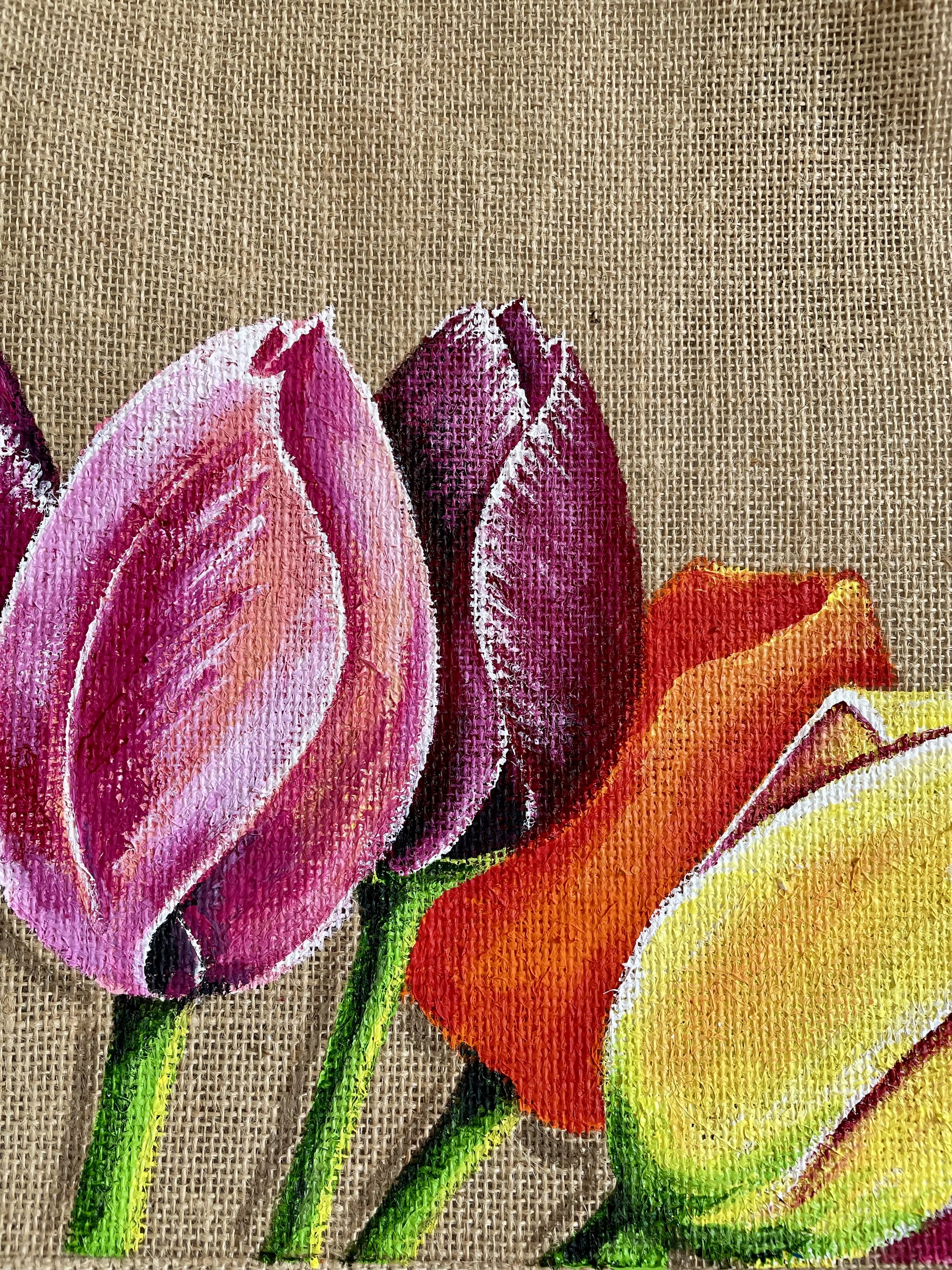 sac en jute  Elles et No. grand modèle avec tulipes peintes à la main