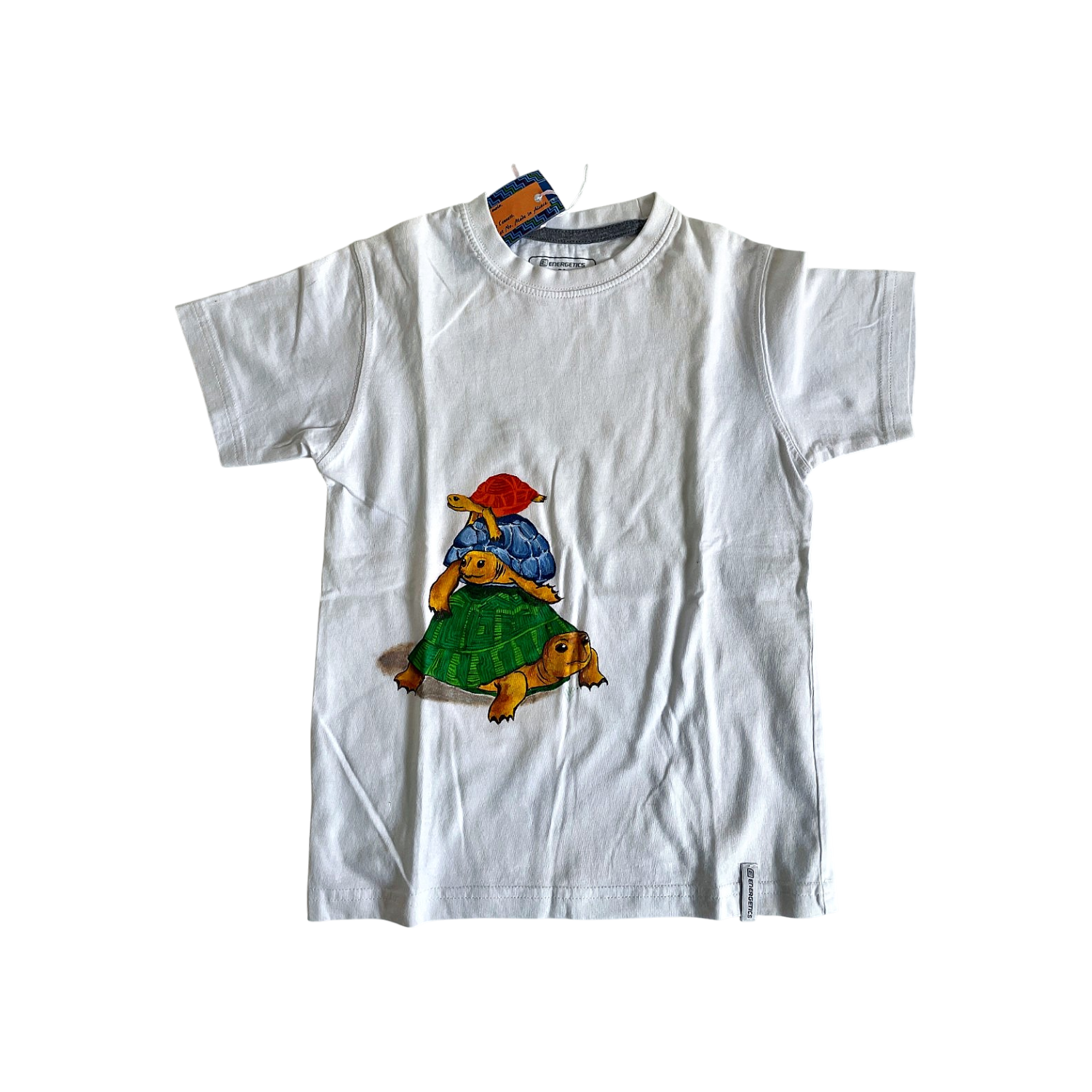 T-shirt blanc enfant   Elles et No.  tortues style cartoon peintes à la main