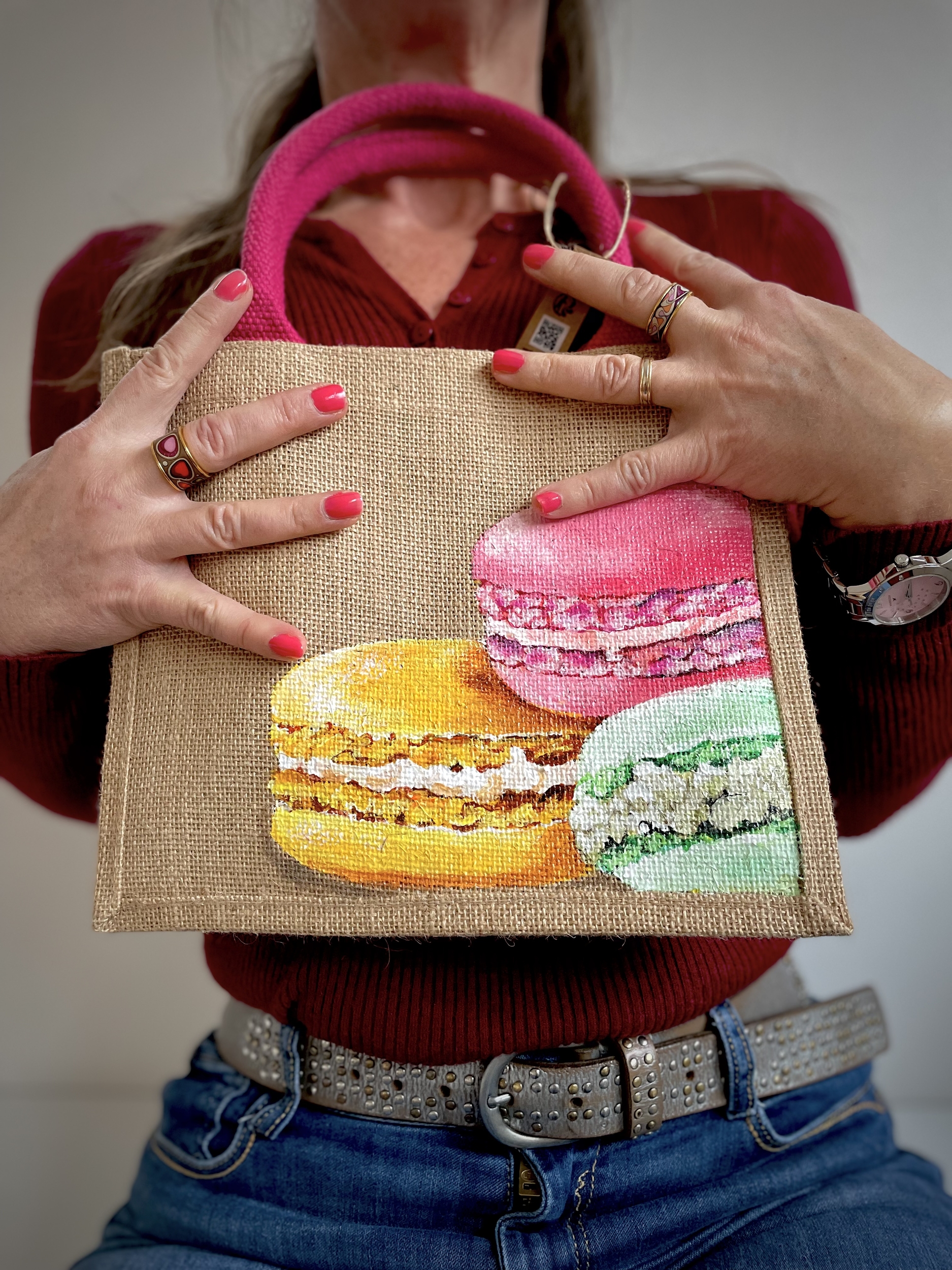 sac jute Elles et No. avec macarons de Paris peints à la main