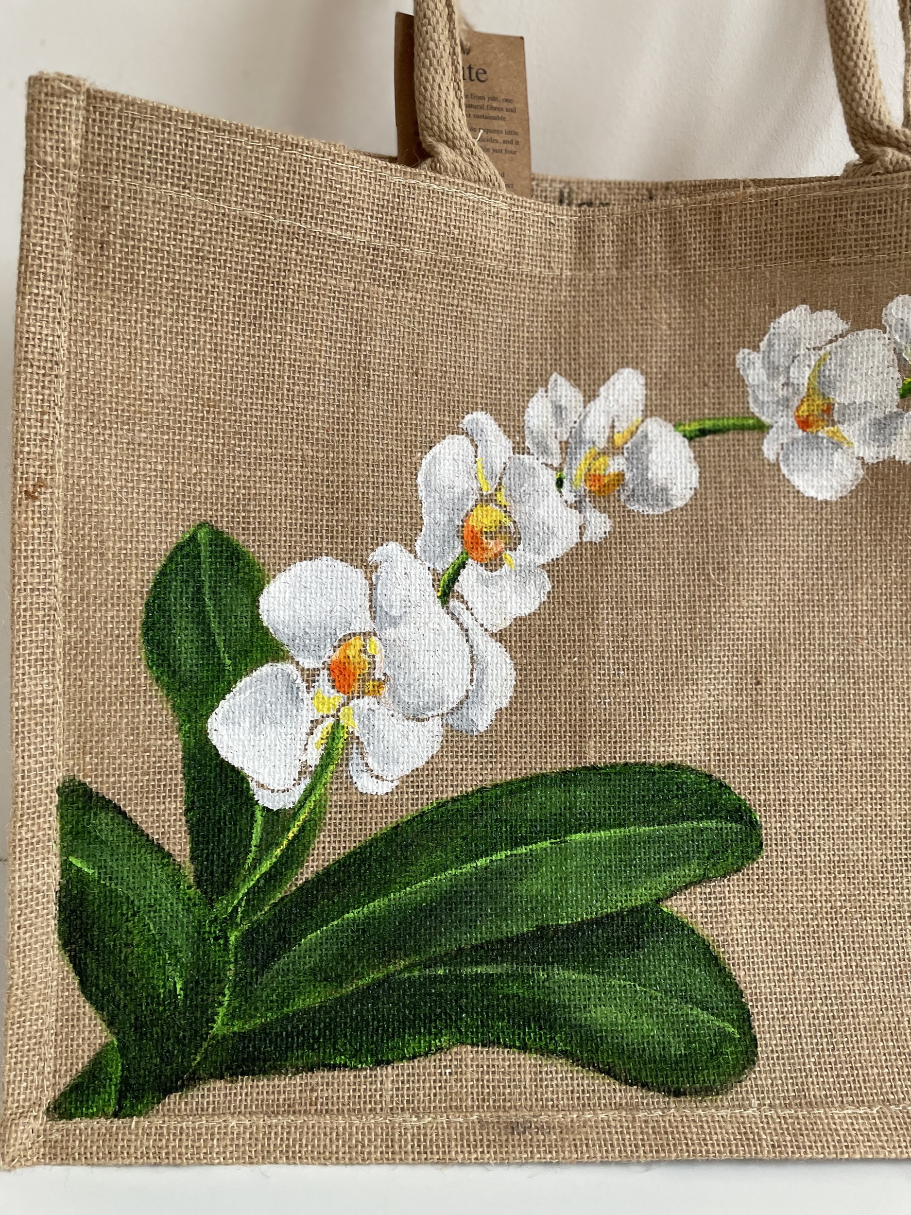 Elles et No.  sac en jute avec orchidées peintes à la main