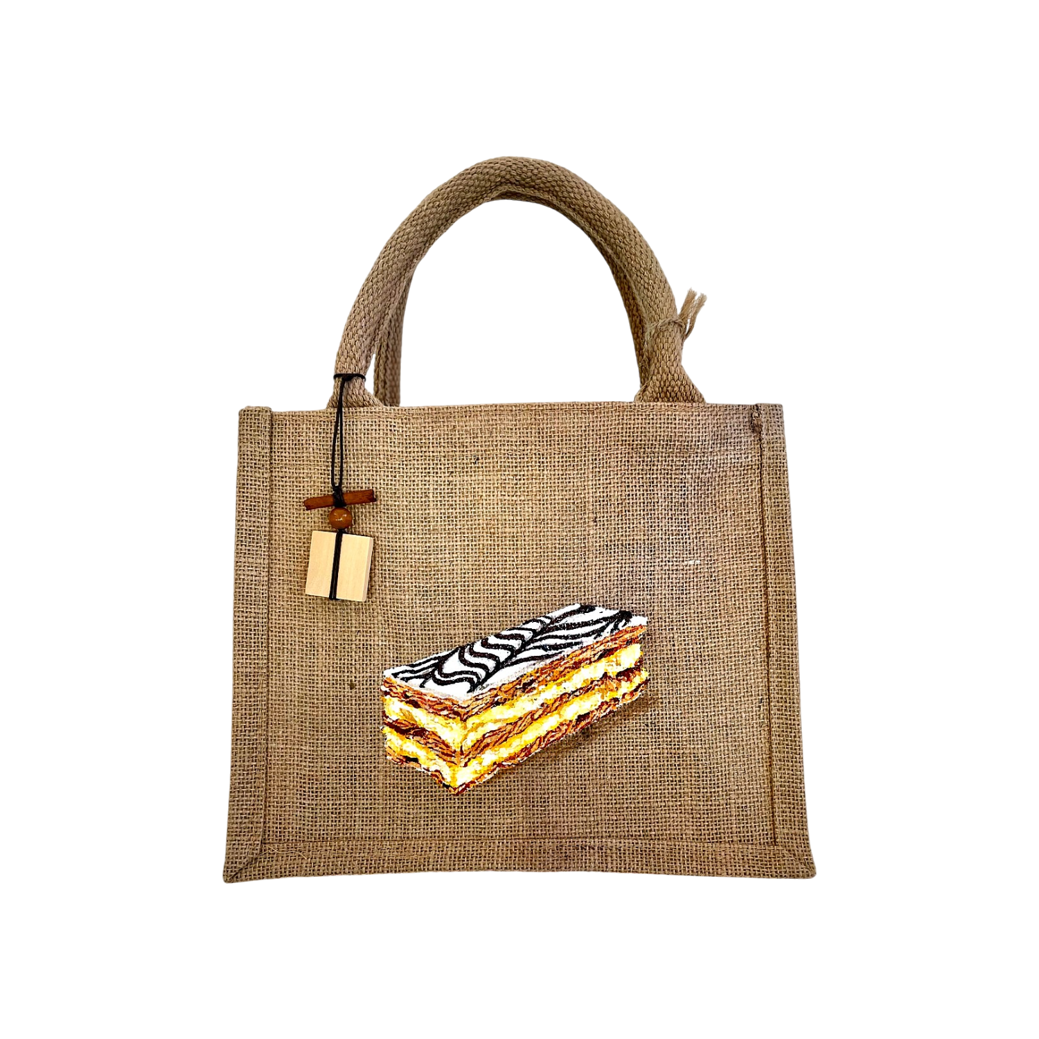 sac en jute avec mille feuilles peint à la main par Elles et No.