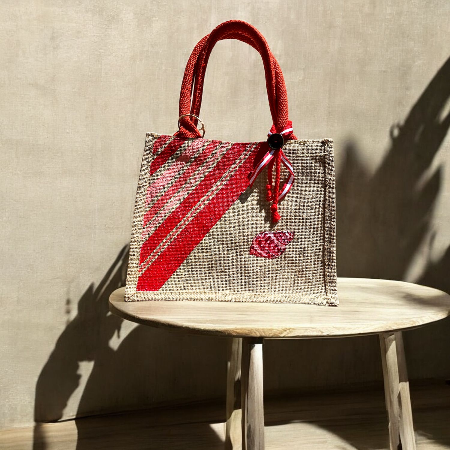 sac en jute avec des bandes bayadère peintes à la main par Elles et No.