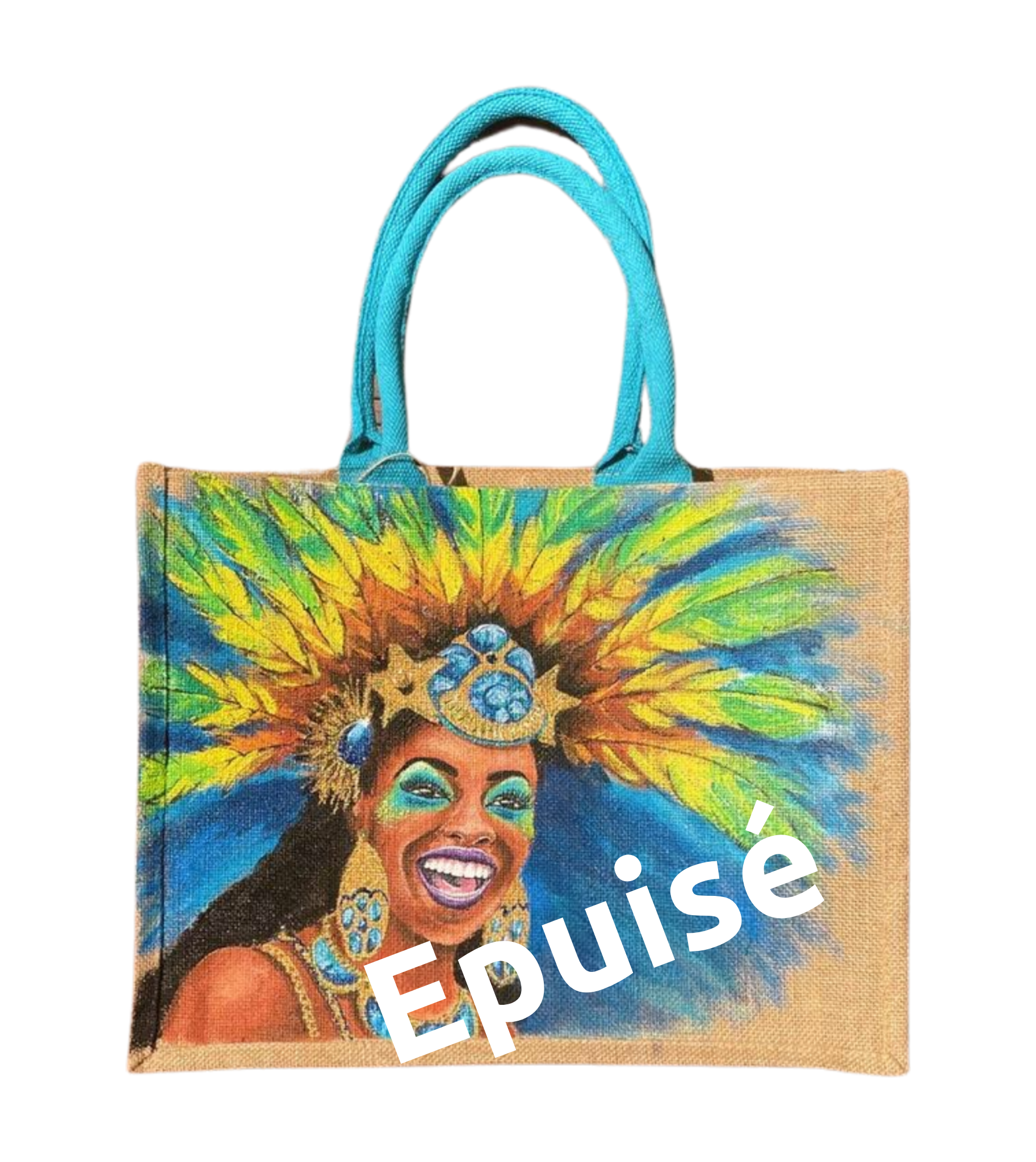 Sac de plage en jute avec une danseuse de samba peinte à la main par Elles et No.