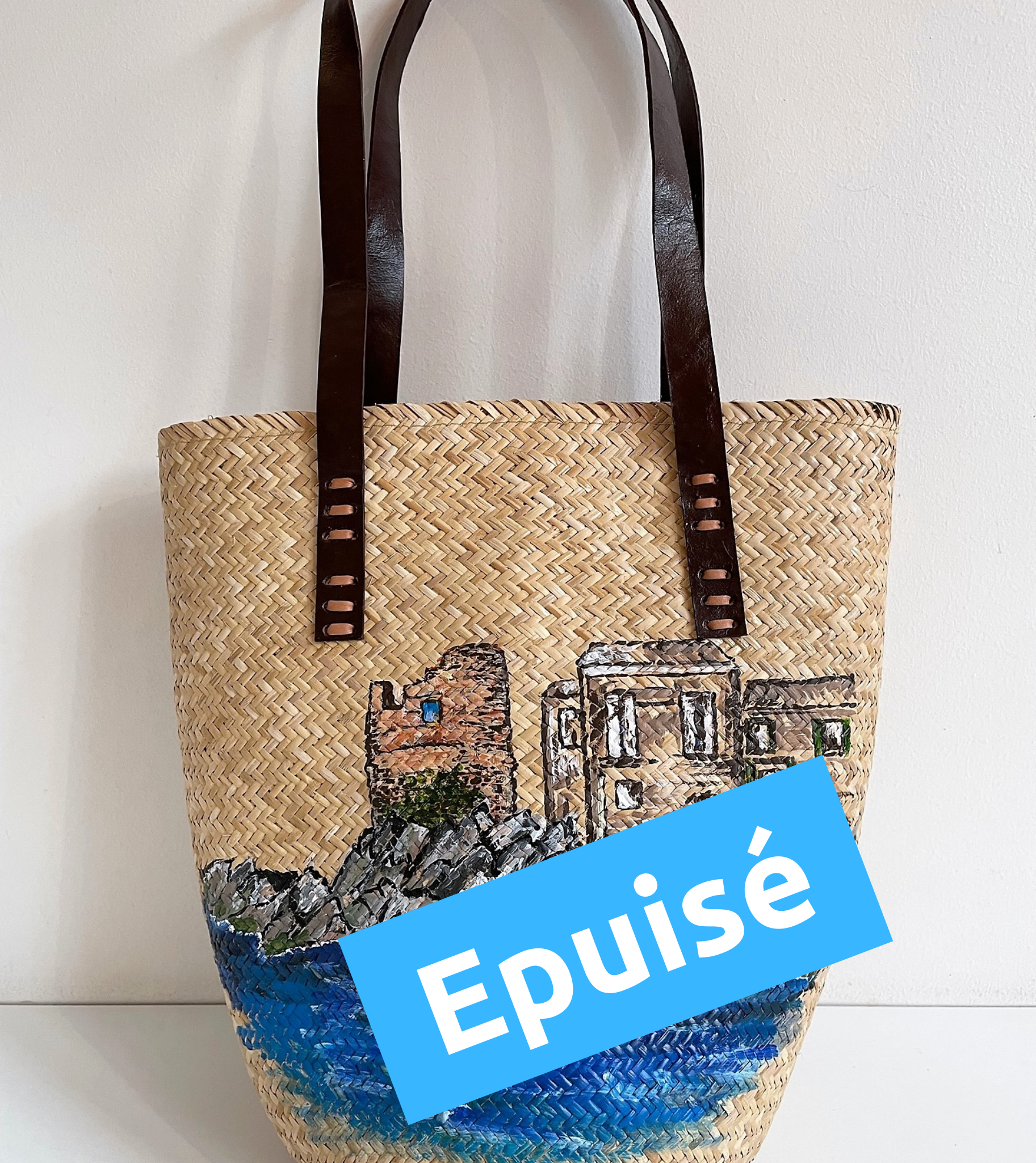 Sac en bambou tissé avec le petit port dErbalunga peint à la main par Elles et No.