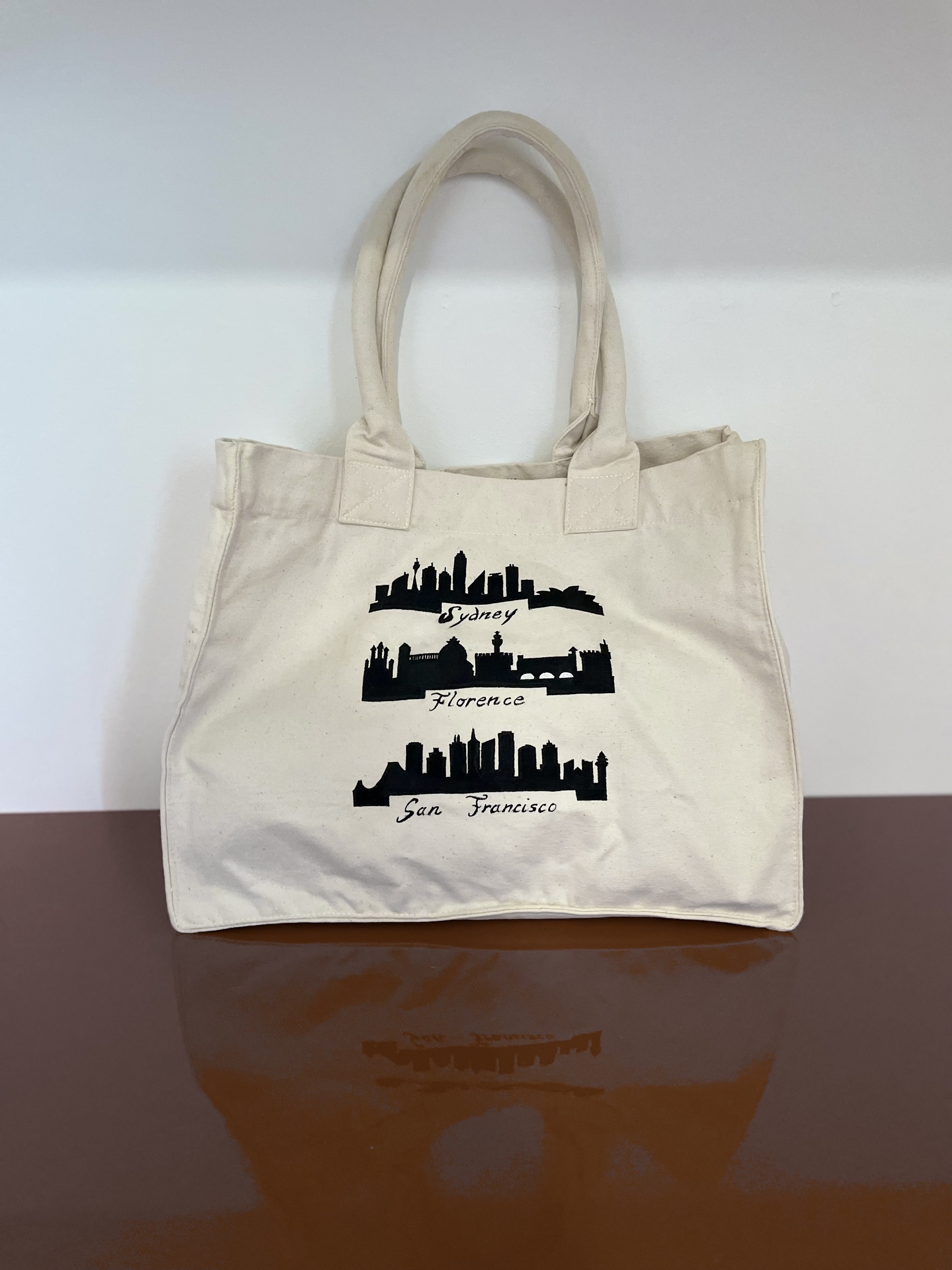 Smart, sac à main coton bio skyline peint main Elles et