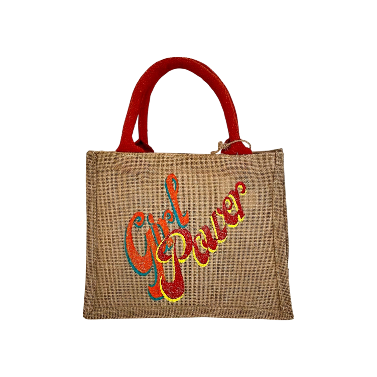 sac en jute avec le message girl power peint à la. main par Elles et No.