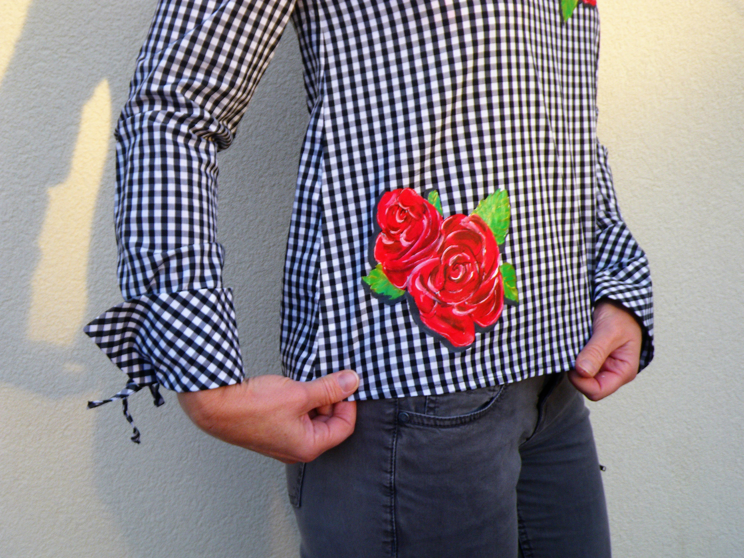 chemise femme pied-de-poule avec roses