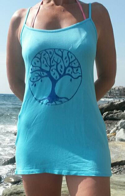 robe plage, nuisette bleue avec arbre de vie