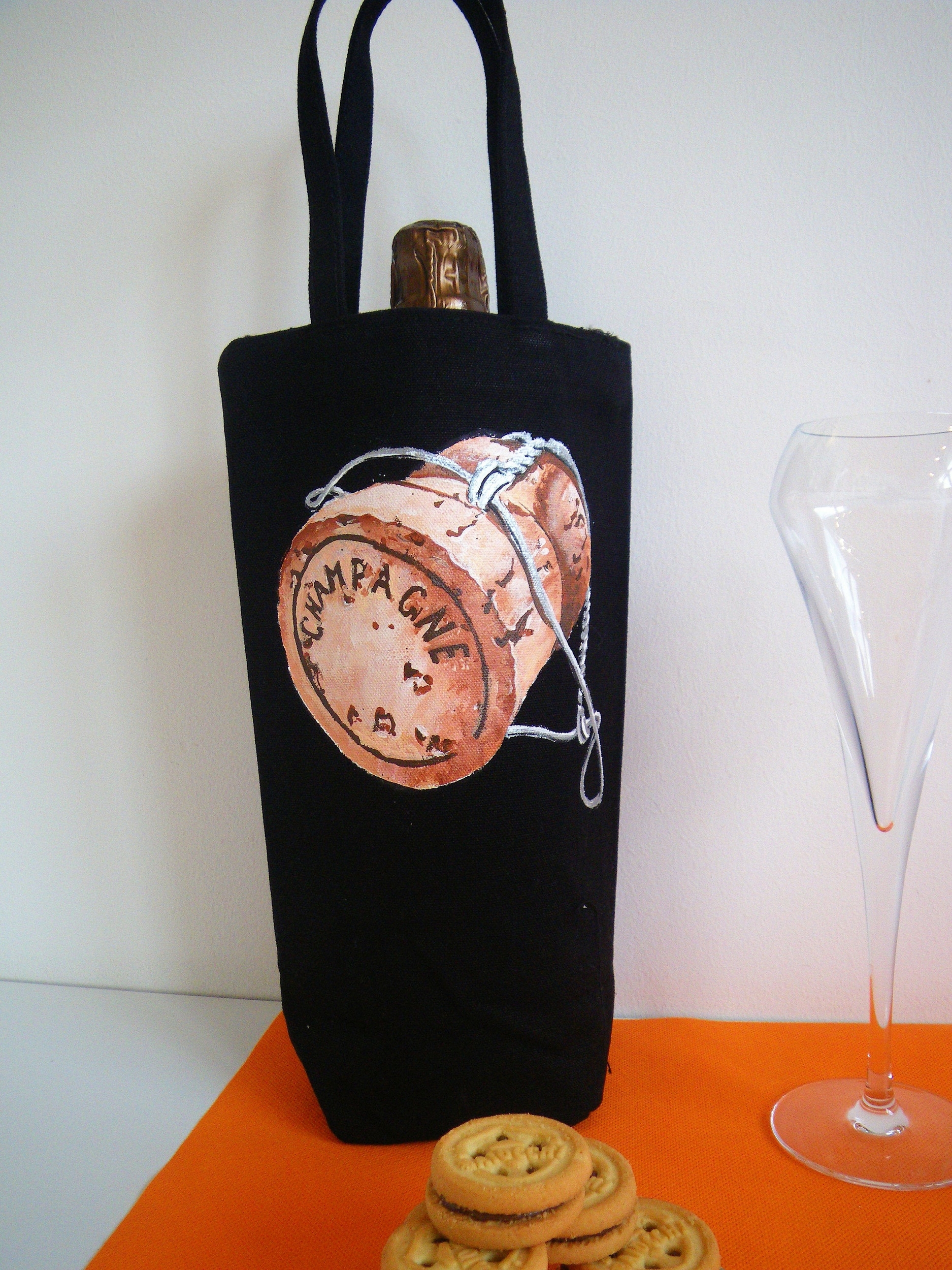 sac à bouteille avec bouchon champagne