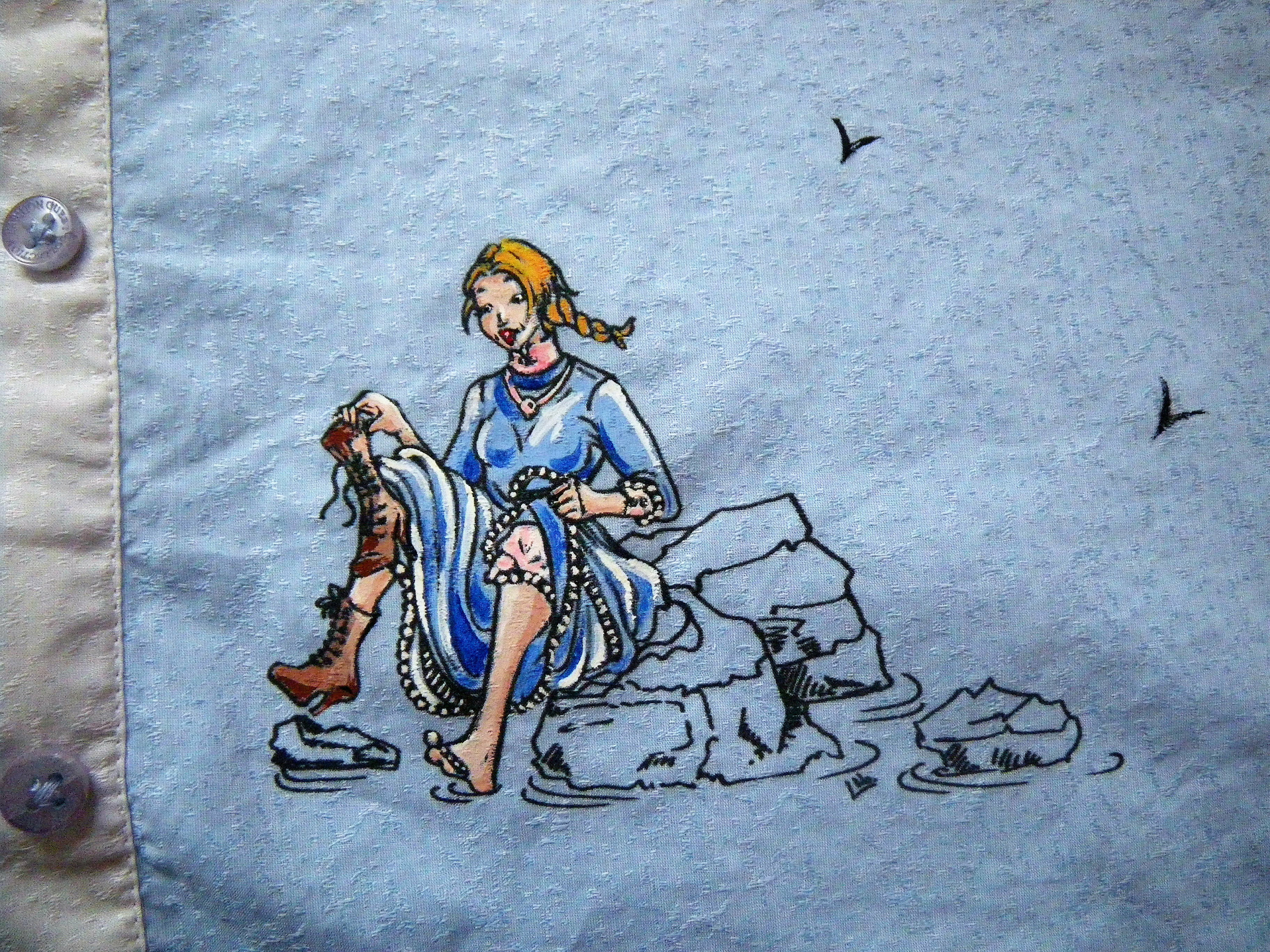 chemise femme bleue col mao imprimée