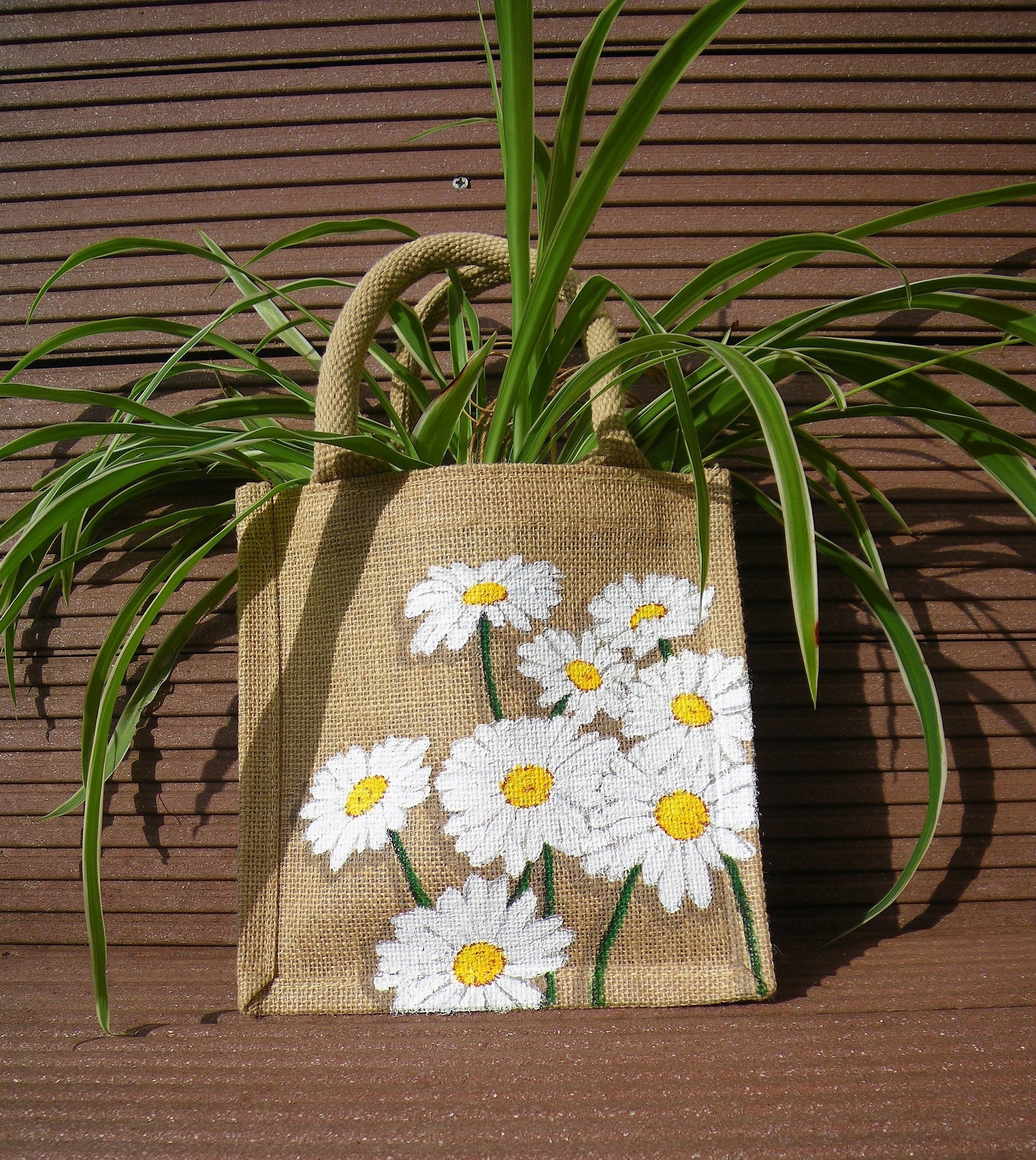 sac jute XS avec marguerites peintes main par Elles et No.
