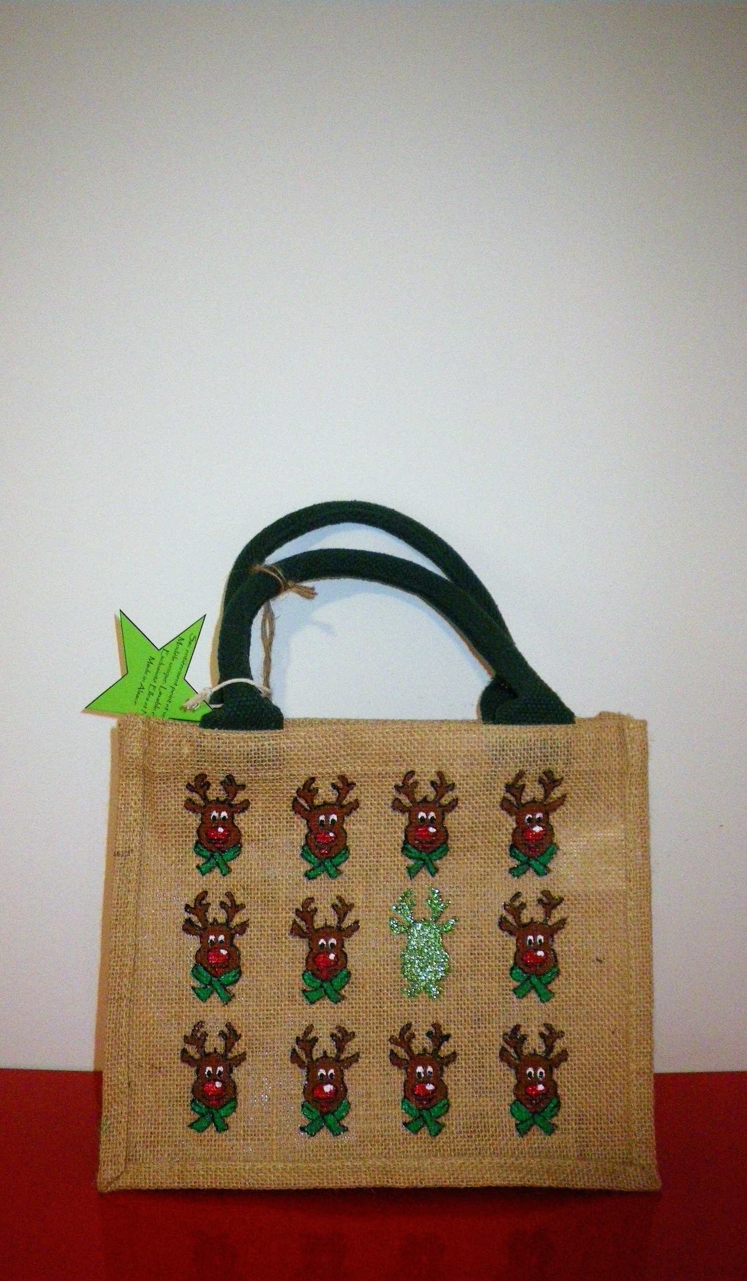 petit sac en jute avec rennes vert Noël