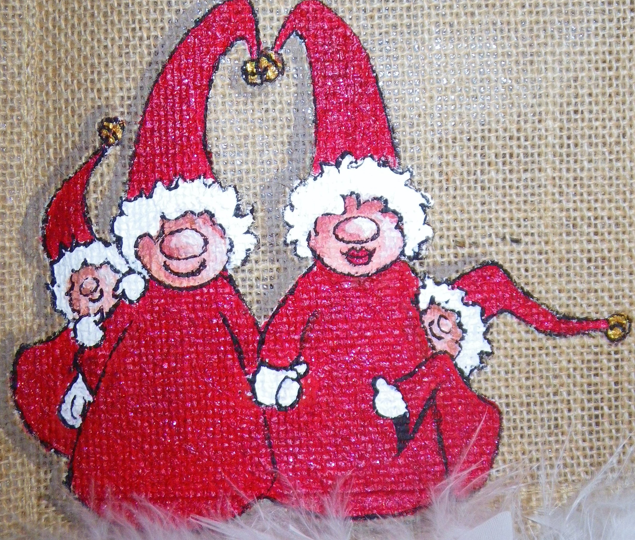 petit sac jute avec lutins de Noël