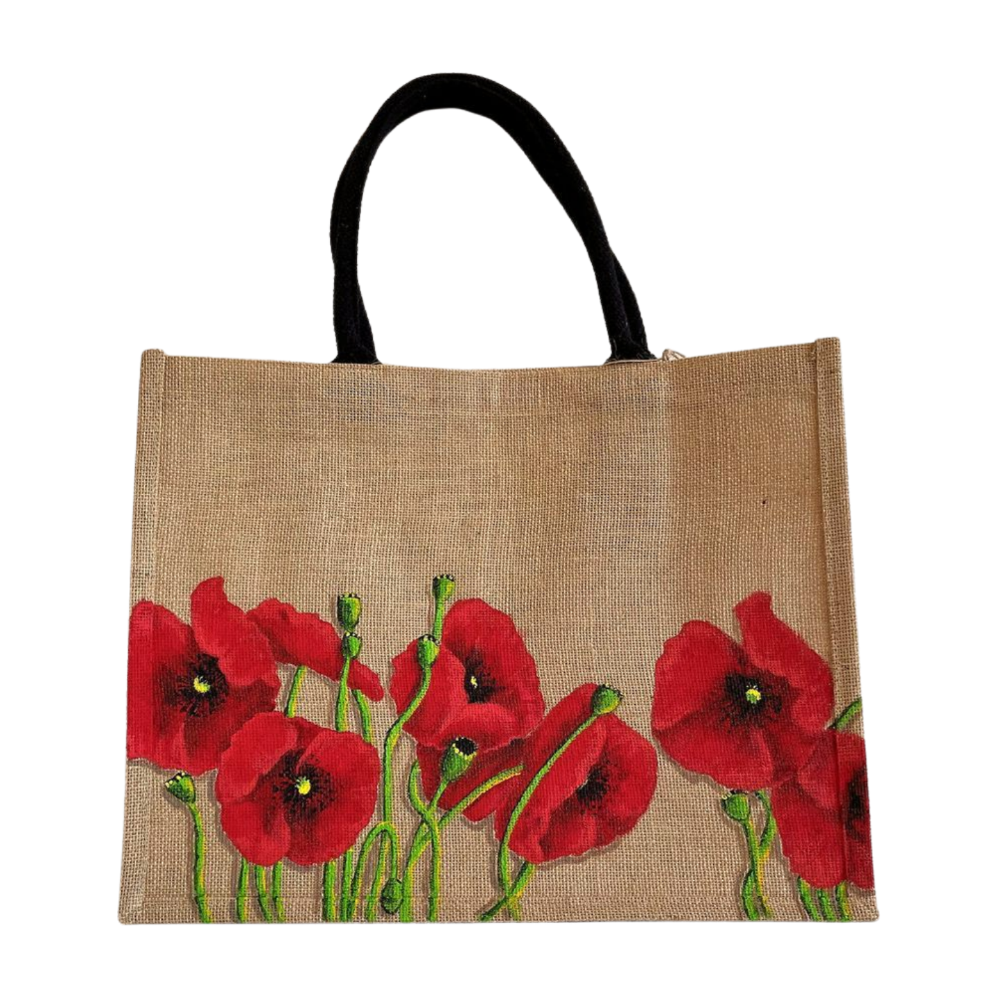 Sac en jute XL avec des coquelicots peints à la main par Elles et No.