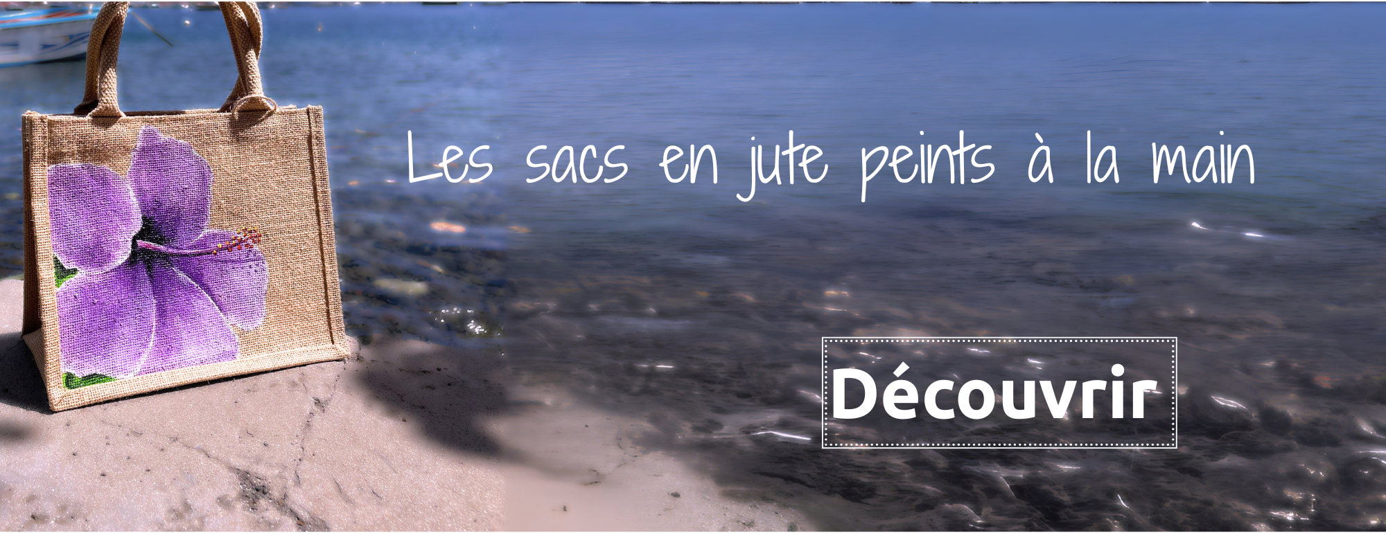 Présentation d'un sac en jute avec un hibiscus peint à la main par Elles et No.