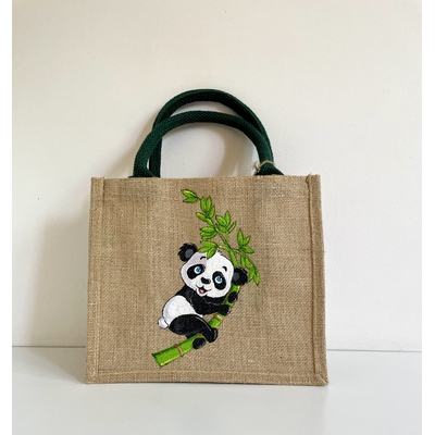 Sac en jute personnalisé avec panda peint à la main par Elles et No.