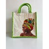 Sac jute et coton Abidjan avec un portrait d'africaine peint à la main par Elles et No.