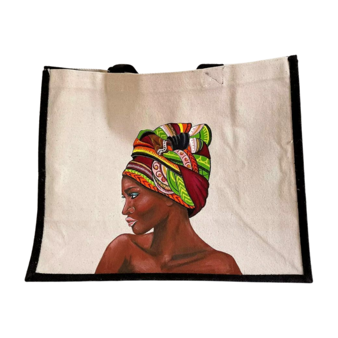 Sac Écologique Boho-Chic en Jute Marron - Motifs Africains Authentiques main image 1