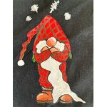 pochon de Noël en coton noir avec un nain de Noël boudeur peint à la main par Elles et No. gros plan