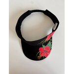 visière noire en coton avec des  hibiscus rouge  peints à la main par Elles et. no.