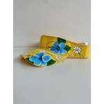 visière jaune avec des hibiscus bleu peints à la main par Elles et No.