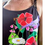 top marron  femme avec un bouquet de fleurs peint à la main par Elles et No.